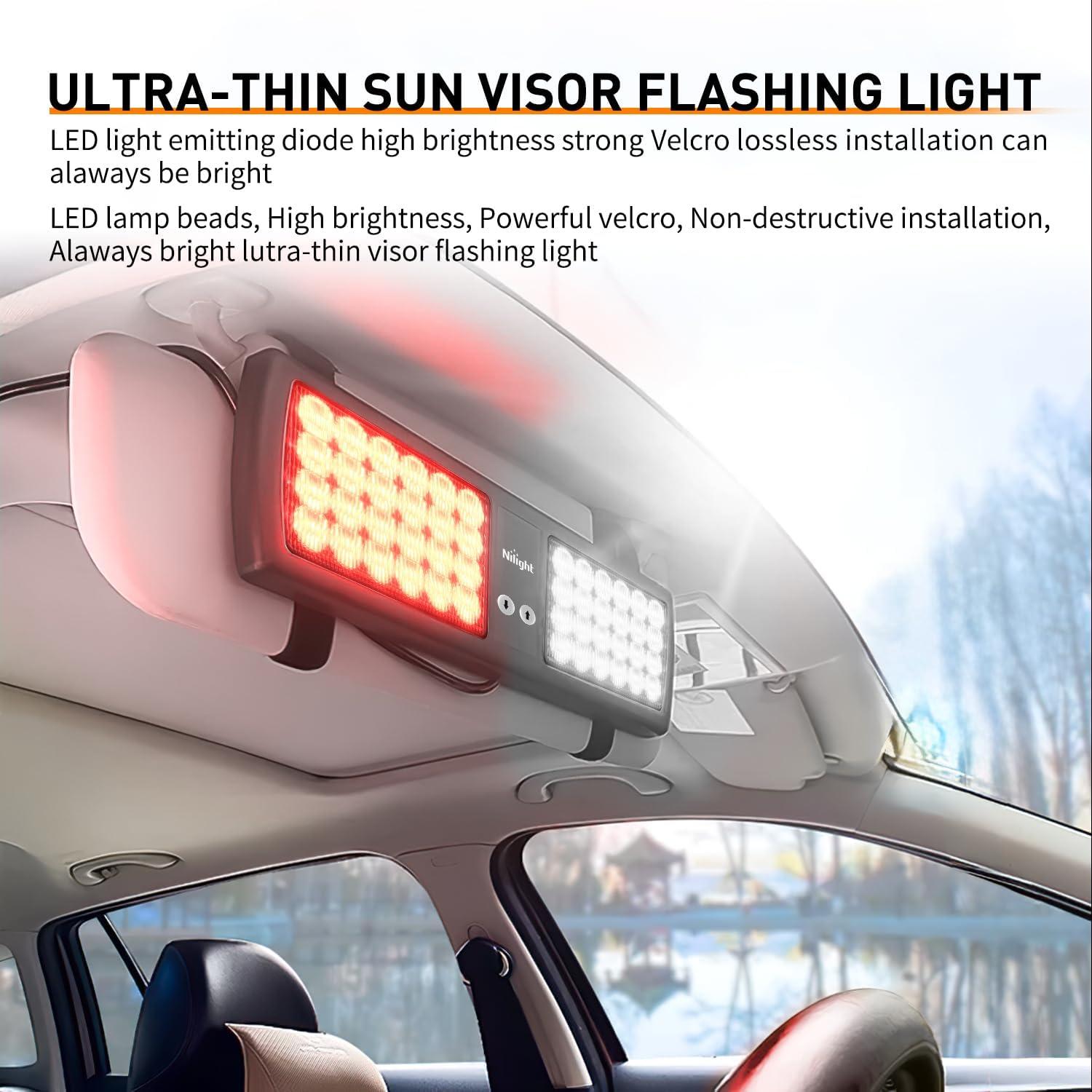 imageNilight White 48LED Visor Strobe Lights Interior Windshield Emergency Warning Light Super Bright for Police Enforcement Firefighters Vehicle TrucksRed and White