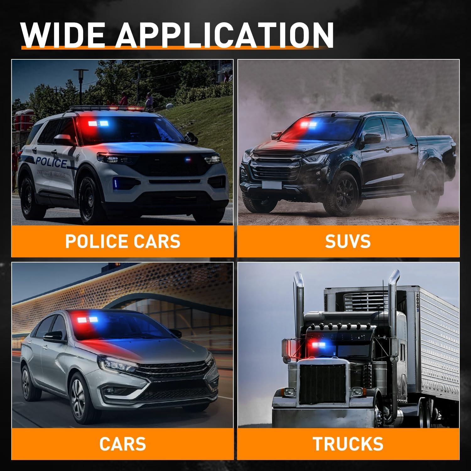 imageNilight White 48LED Visor Strobe Lights Interior Windshield Emergency Warning Light Super Bright for Police Enforcement Firefighters Vehicle TrucksRed and Blue