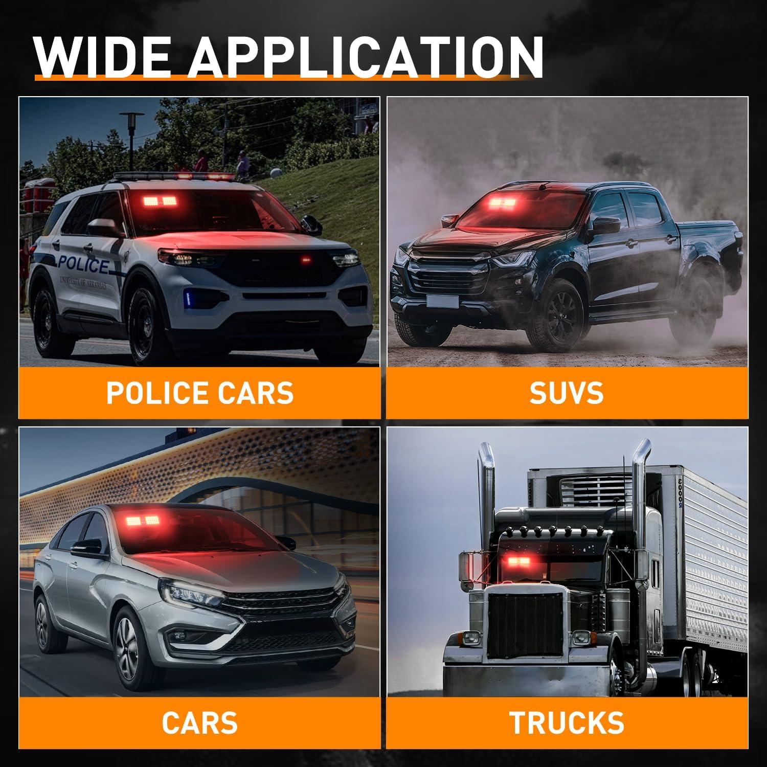 imageNilight White 48LED Visor Strobe Lights Interior Windshield Emergency Warning Light Super Bright for Police Enforcement Firefighters Vehicle TrucksRed