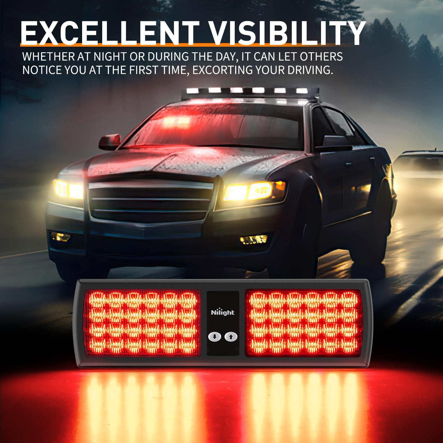 imageNilight White 48LED Visor Strobe Lights Interior Windshield Emergency Warning Light Super Bright for Police Enforcement Firefighters Vehicle TrucksRed