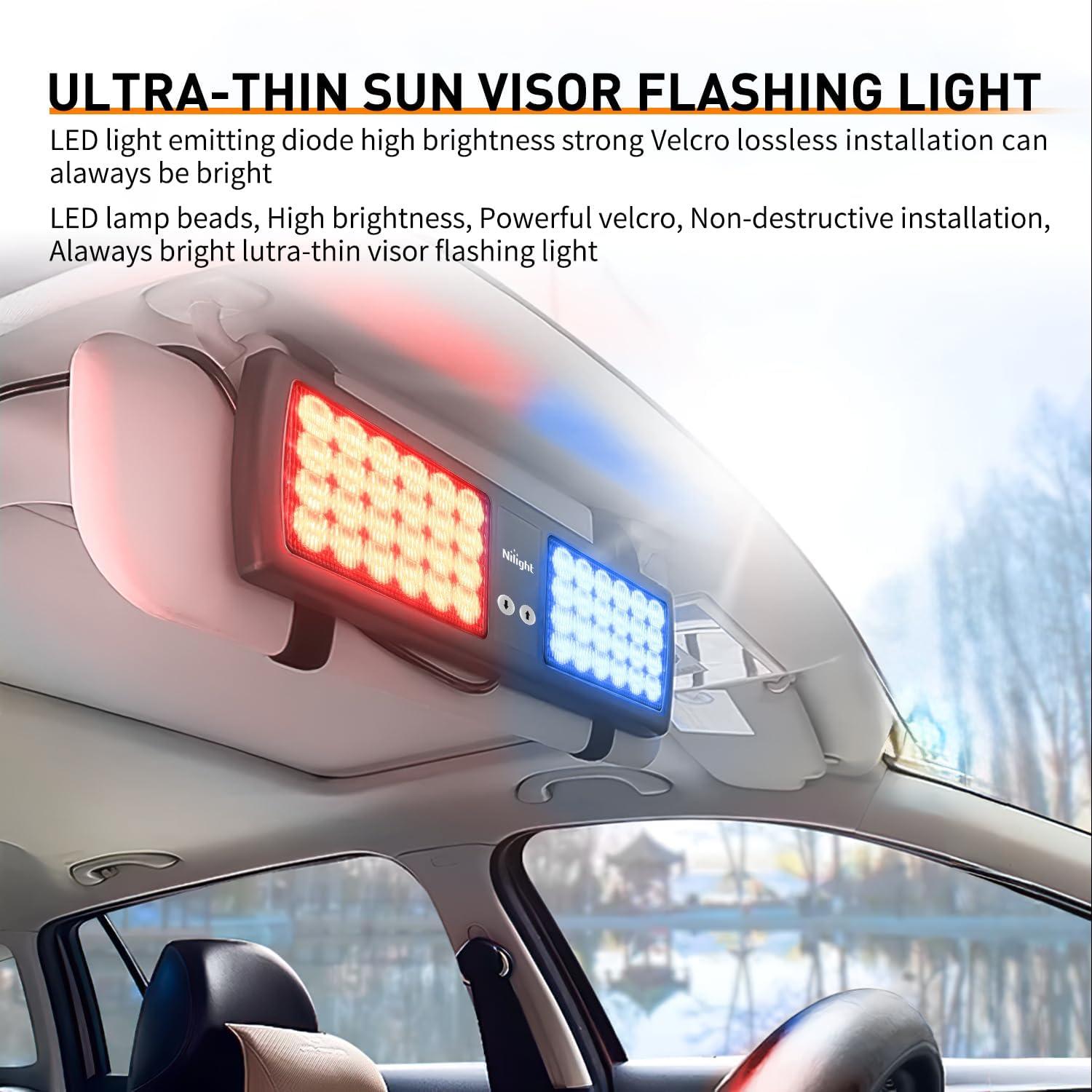 imageNilight White 48LED Visor Strobe Lights Interior Windshield Emergency Warning Light Super Bright for Police Enforcement Firefighters Vehicle TrucksRed and Blue