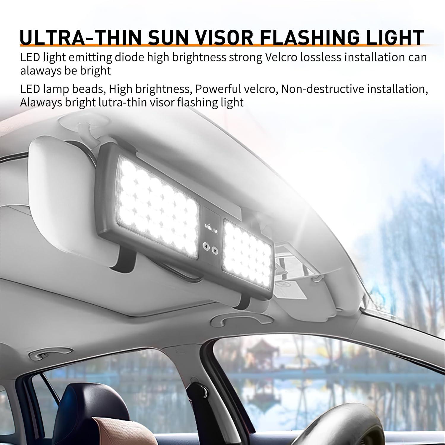 imageNilight White 48LED Visor Strobe Lights Interior Windshield Emergency Warning Light Super Bright for Police Enforcement Firefighters Vehicle TrucksWhite