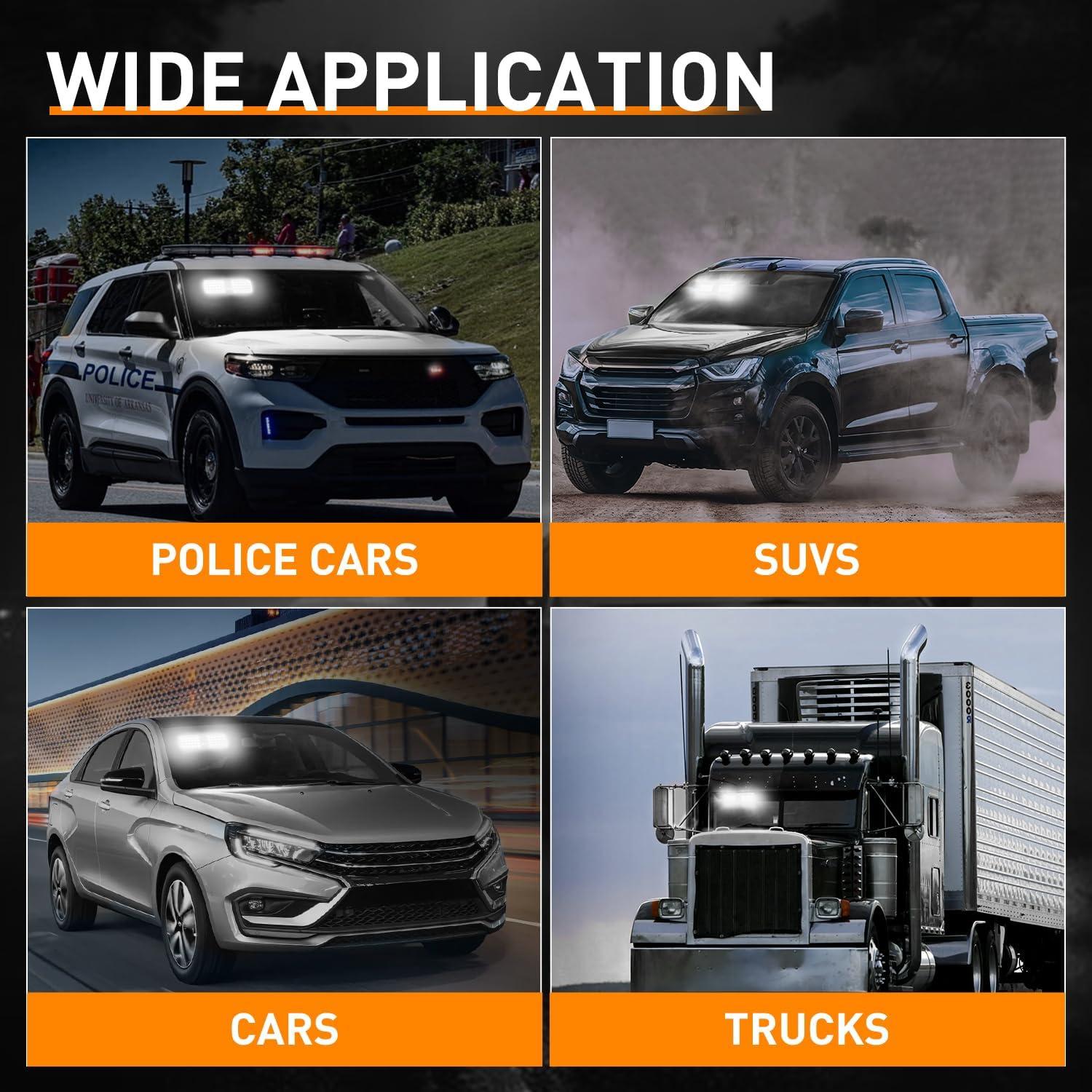 imageNilight White 48LED Visor Strobe Lights Interior Windshield Emergency Warning Light Super Bright for Police Enforcement Firefighters Vehicle TrucksWhite