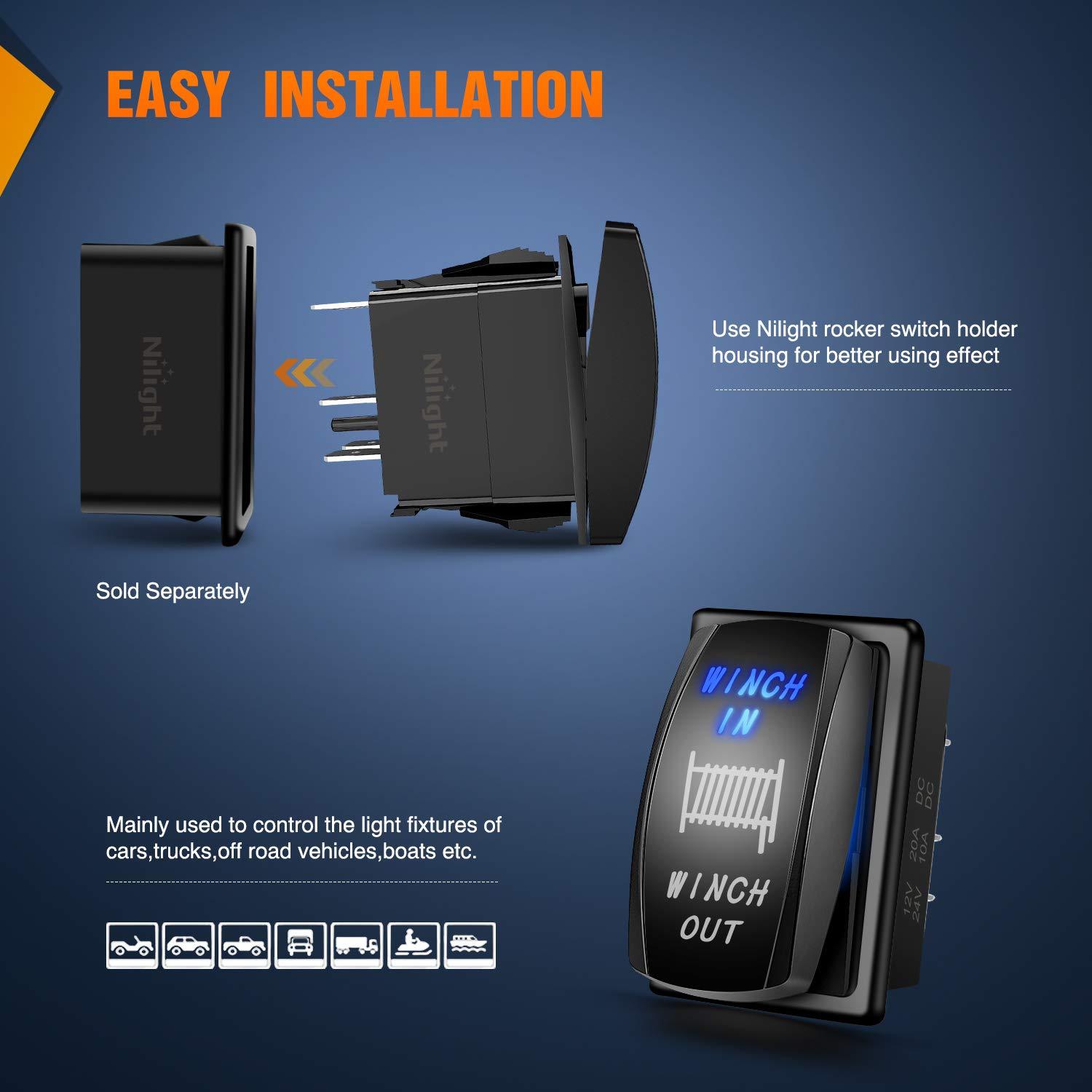 imageNilight Winch Rocker Switch Momentary Toggle ON Off DPDT 7Pin 12V 24V Jumper Wires in Out Switches Red for Cars Trucks Caravans BoatsBlue