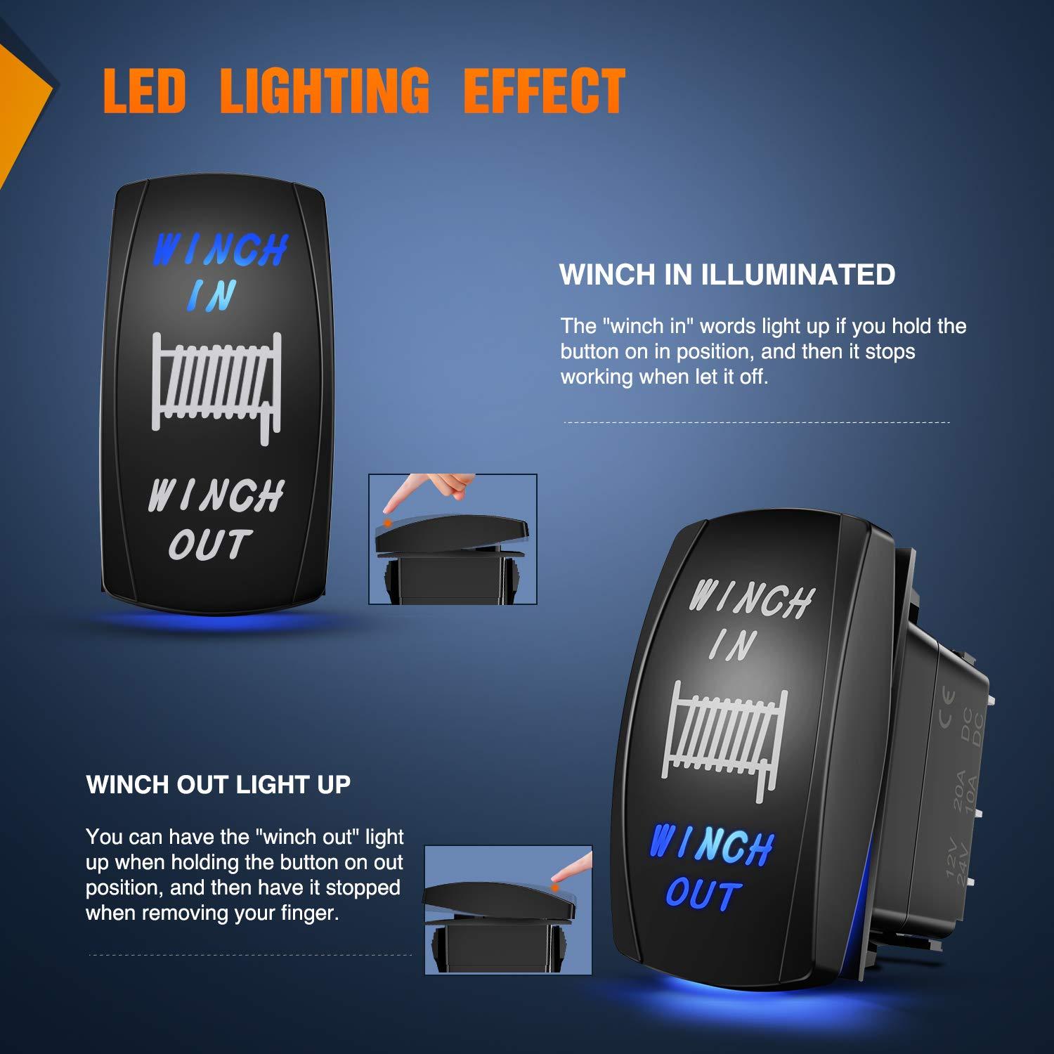 imageNilight Winch Rocker Switch Momentary Toggle ON Off DPDT 7Pin 12V 24V Jumper Wires in Out Switches Red for Cars Trucks Caravans BoatsBlue