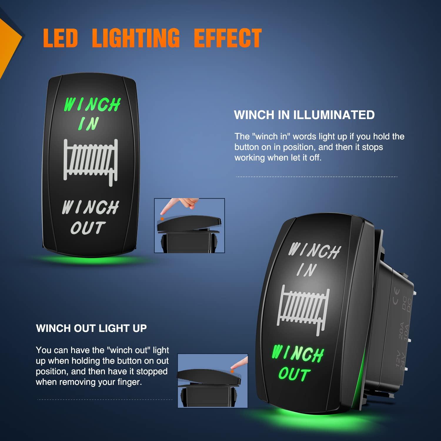 imageNilight Winch Rocker Switch Momentary Toggle ON Off DPDT 7Pin 12V 24V Jumper Wires in Out Switches Red for Cars Trucks Caravans BoatsGreen