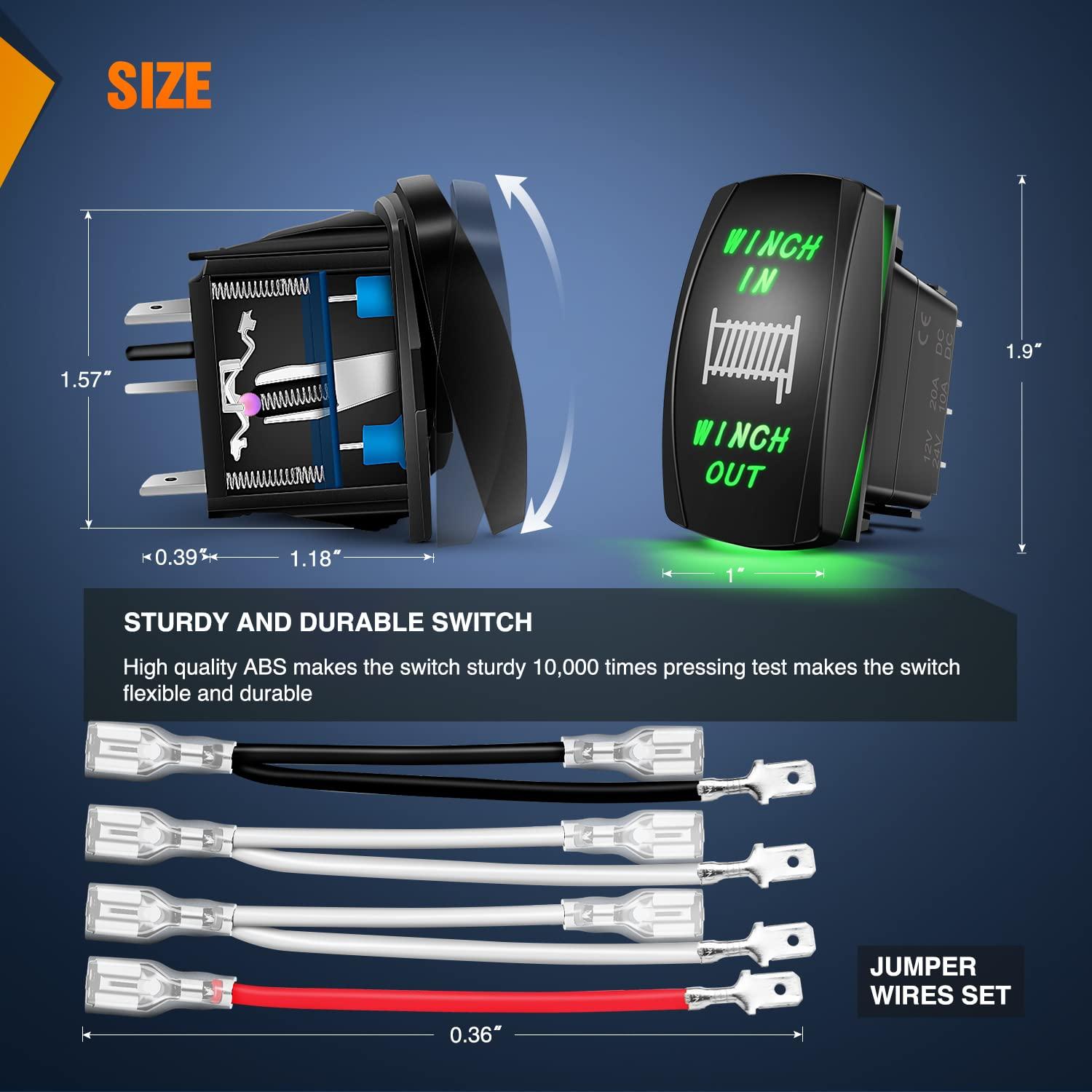 imageNilight Winch Rocker Switch Momentary Toggle ON Off DPDT 7Pin 12V 24V Jumper Wires in Out Switches Red for Cars Trucks Caravans BoatsGreen