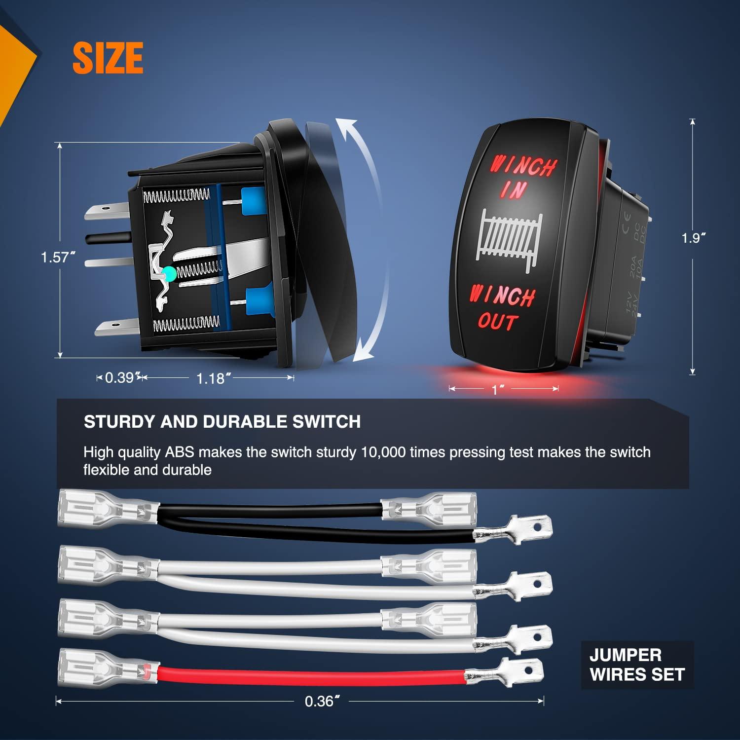 imageNilight Winch Rocker Switch Momentary Toggle ON Off DPDT 7Pin 12V 24V Jumper Wires in Out Switches Red for Cars Trucks Caravans BoatsRed