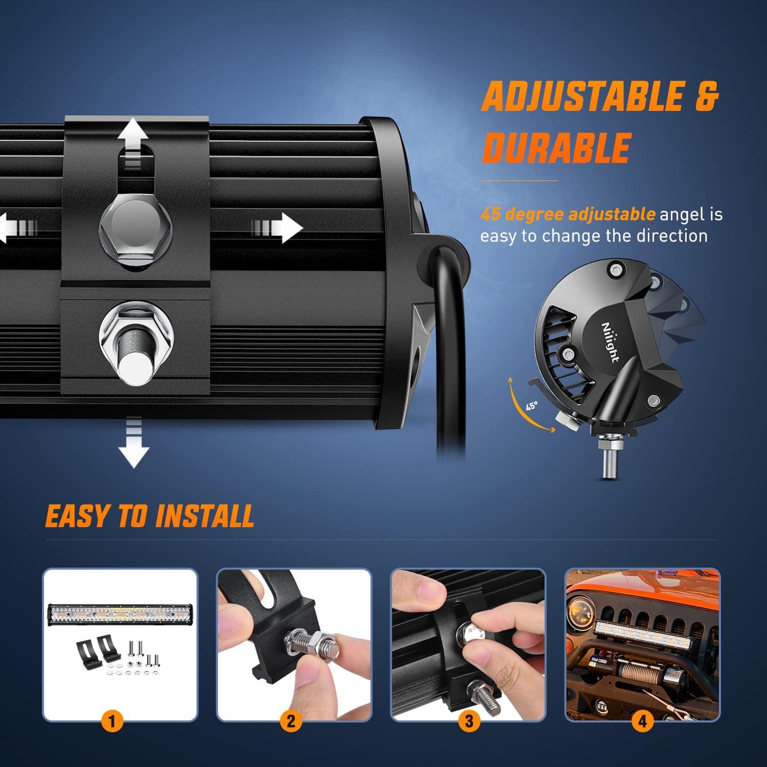 imageNilight ZH409 20 Inch 420W Triple Row Flood Spot Combo 42000LM LED Light Bar with Heavy Duty OffRoad Wiring Harness 2 Years Warranty WhiteAmber White 6 Modes