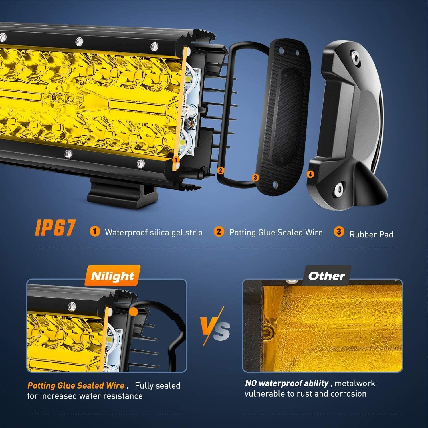 imageNilight ZH409 20 Inch 420W Triple Row Flood Spot Combo 42000LM LED Light Bar with Heavy Duty OffRoad Wiring Harness 2 Years Warranty WhiteYellow