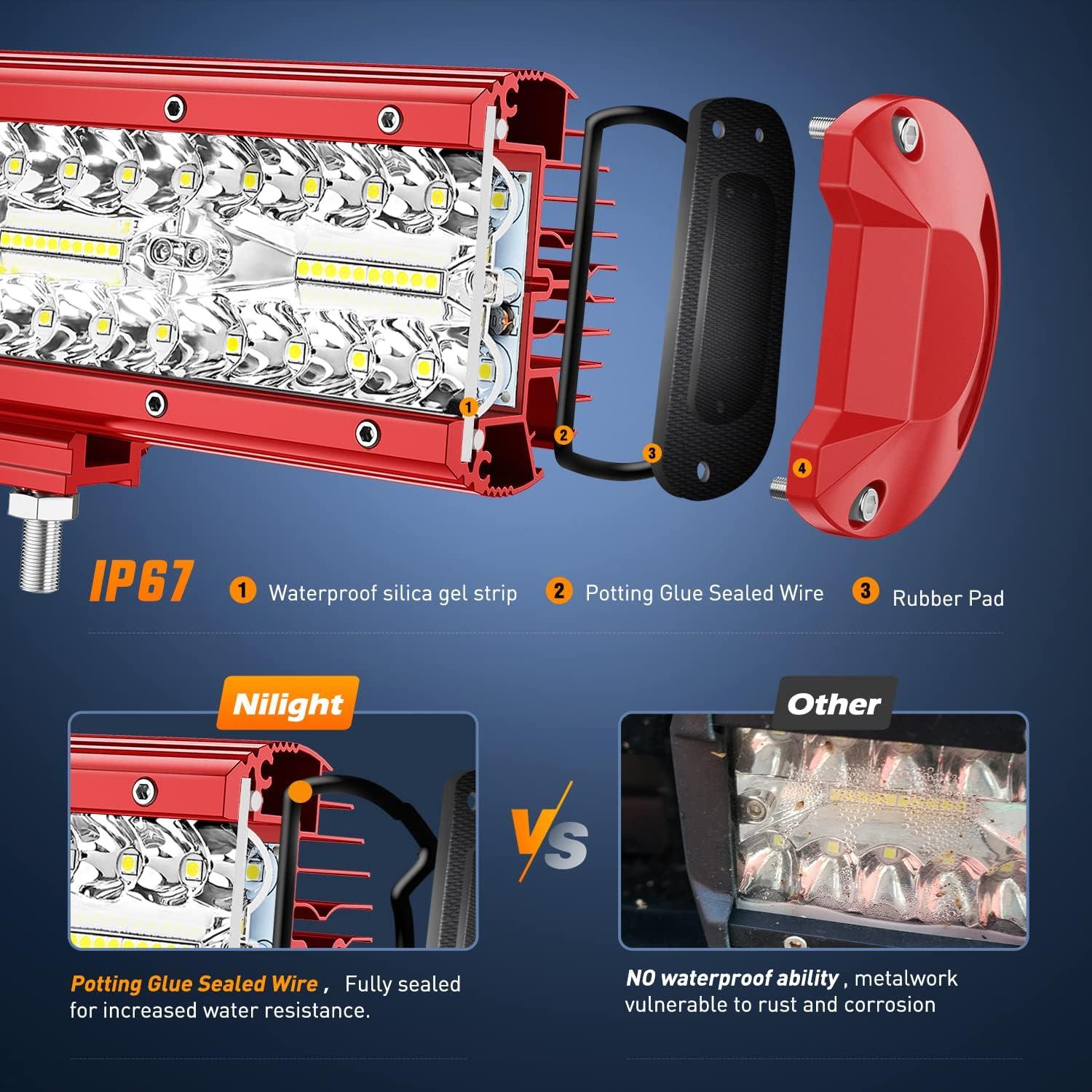 imageNilight ZH409 20 Inch 420W Triple Row Flood Spot Combo 42000LM LED Light Bar with Heavy Duty OffRoad Wiring Harness 2 Years Warranty Whitered shell