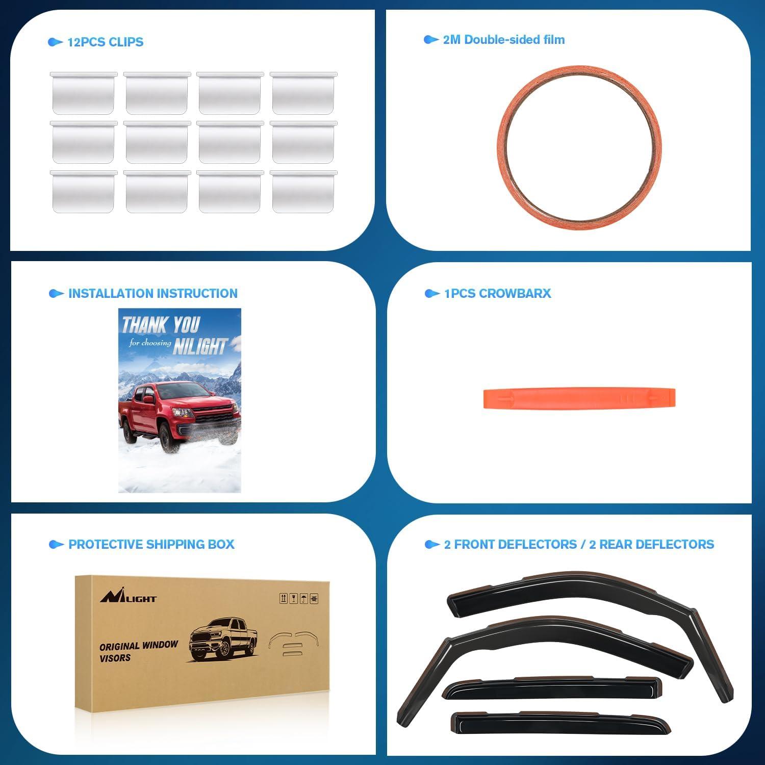 imageNilight in Channel Rain Guards for Jeep Grand Cherokee 2011 2012 2013 2014 2015 2016 2017 2018 2019 2020 Vent Window Visors4pcsRAM 1500 20192024 Crew Cab