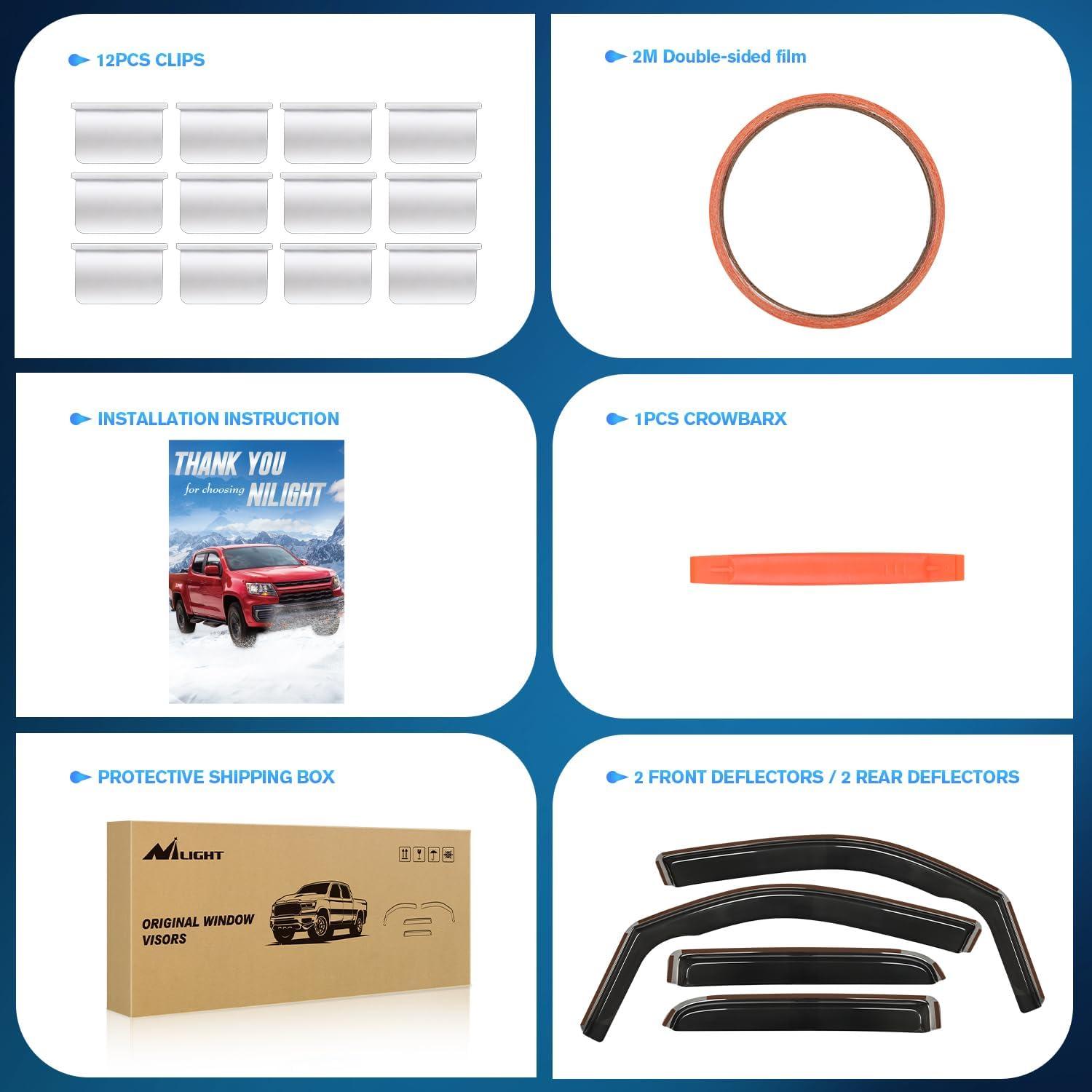 imageNilight in Channel Rain Guards for Jeep Grand Cherokee 2011 2012 2013 2014 2015 2016 2017 2018 2019 2020 Vent Window Visors4pcsRam 1500 20192024 Quad Cab