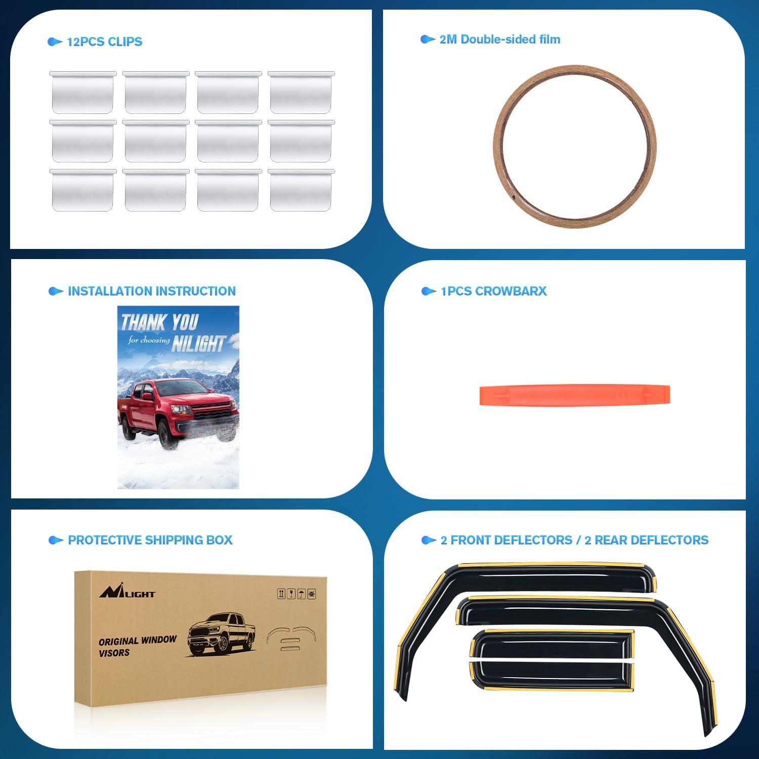 imageNilight in Channel Rain Guards for Jeep Grand Cherokee 2011 2012 2013 2014 2015 2016 2017 2018 2019 2020 Vent Window Visors4pcsWrangler JL 20182024