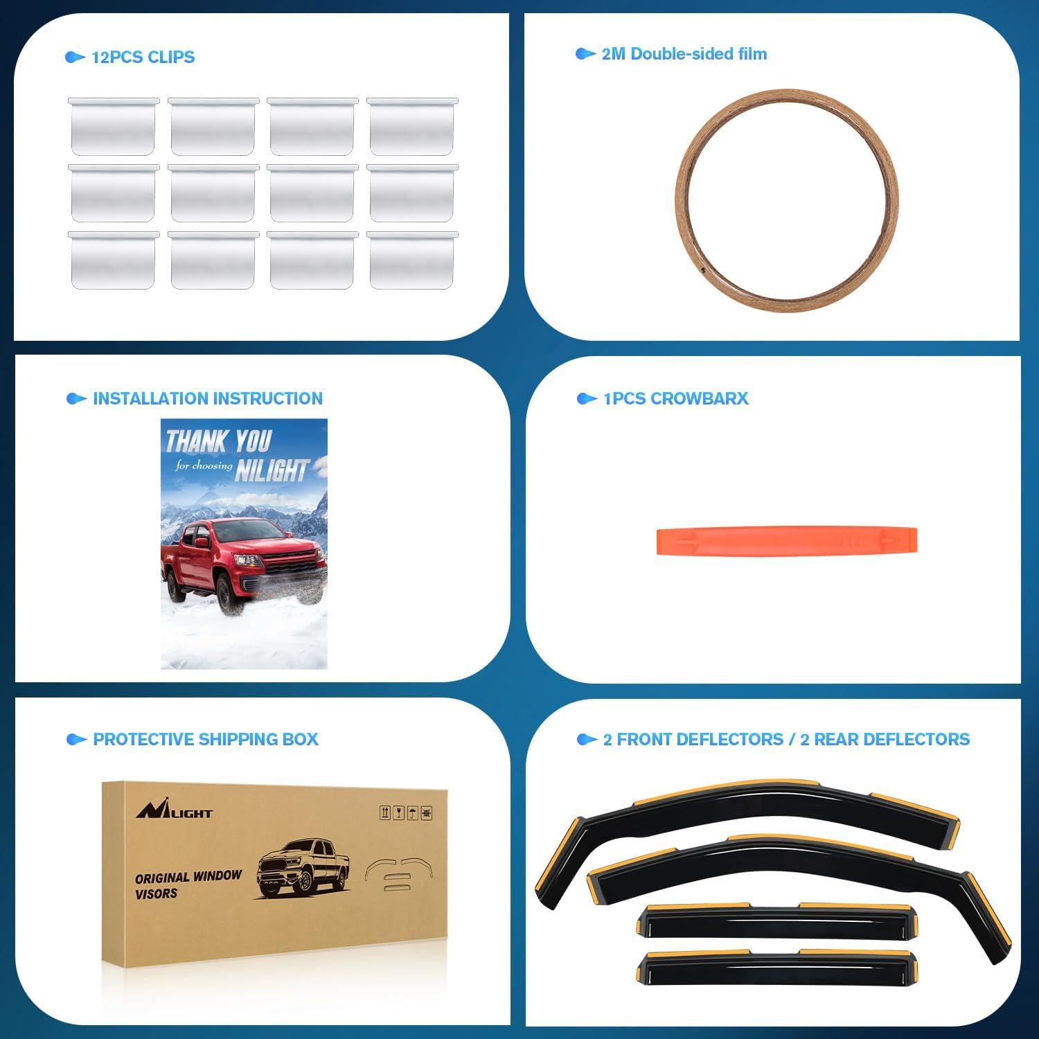 imageNilight in Channel Window Deflectors for Chevrolet Chevy Trax 2014 2015 2016 2017 2018 2019 2020 2021 2022 2023 Buick Encore 20132023 Vent Window Visors Rain Guards4PCSChevy Silverado 1500 Crew Cab 20192025