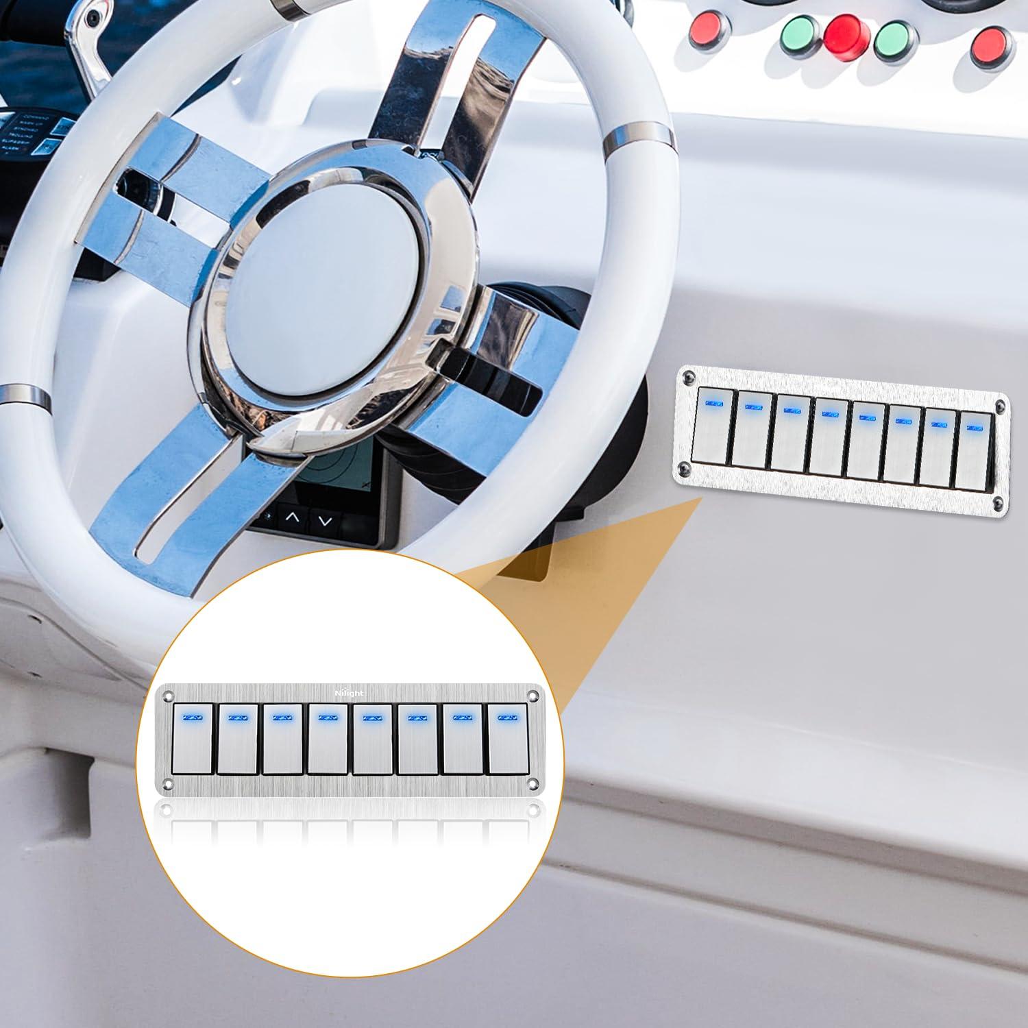 imageNilight90111F 6 Gang Aluminum Rocker Switch Panel Toggle Dash 5 Pin ONOff PreWired Rocker Switch Blue Backlit Switch for Automotive Car Marine Boat RV2 Years WarrantySilver