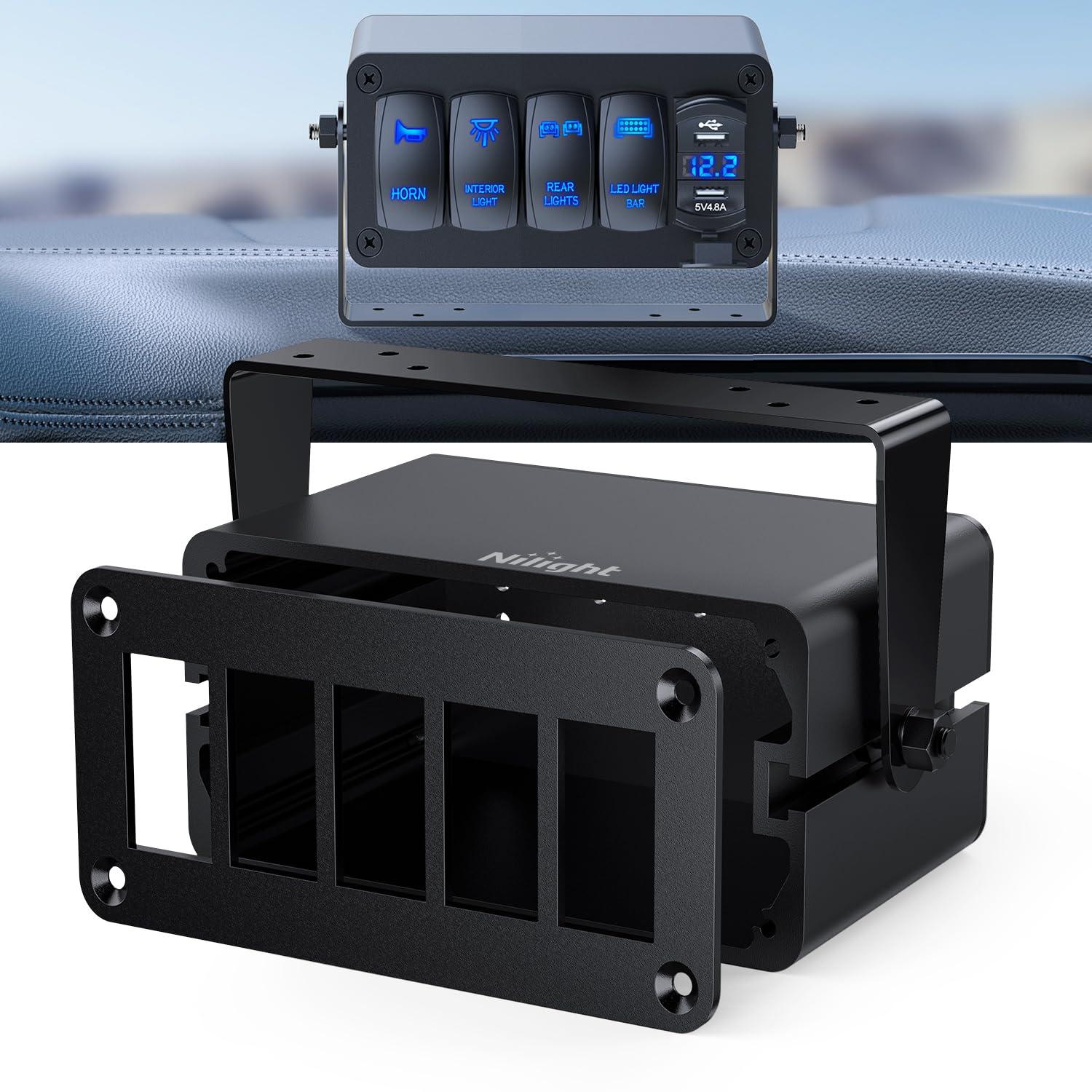 imageNilight90111F 6 Gang Aluminum Rocker Switch Panel Toggle Dash 5 Pin ONOff PreWired Rocker Switch Blue Backlit Switch for Automotive Car Marine Boat RV2 Years WarrantyBlackSwitch Box Only