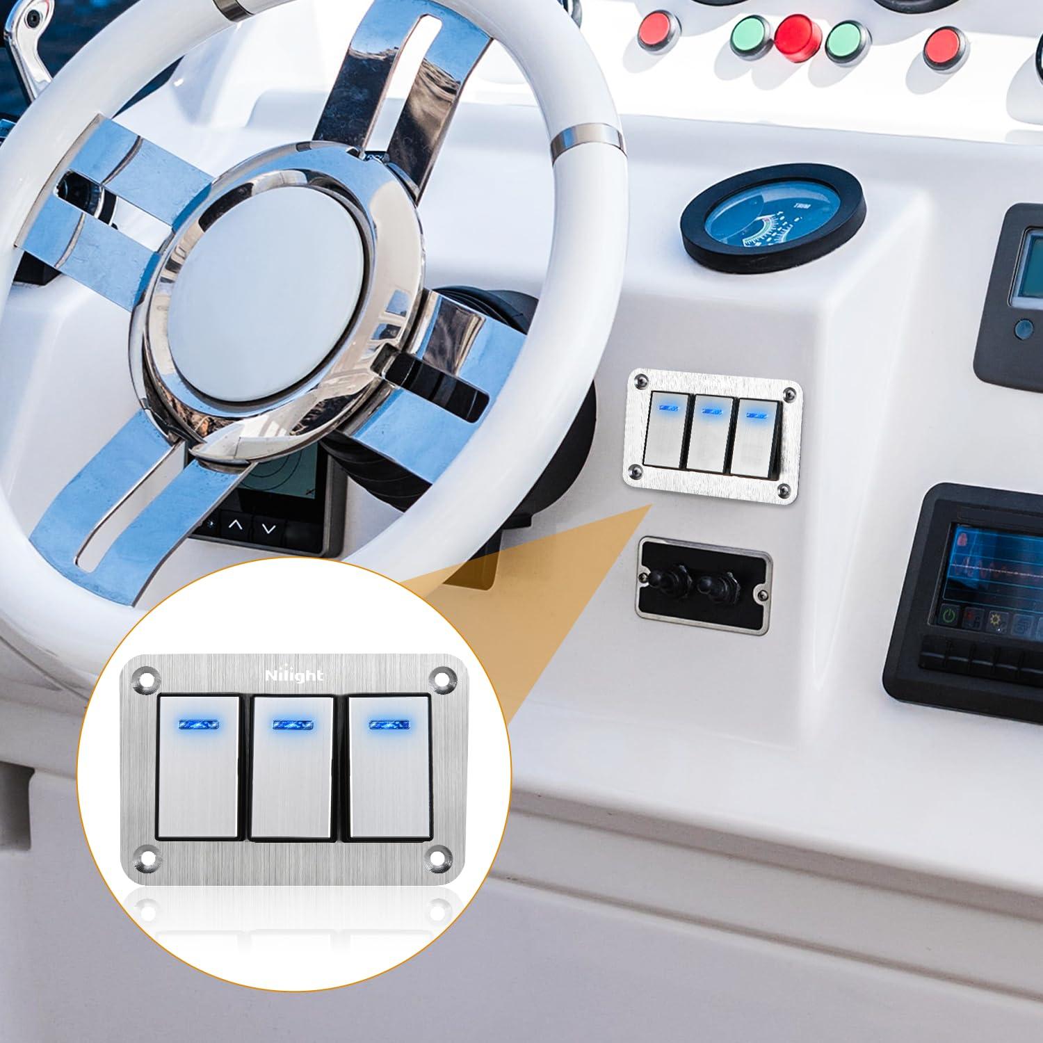 imageNilight90111F 6 Gang Aluminum Rocker Switch Panel Toggle Dash 5 Pin ONOff PreWired Rocker Switch Blue Backlit Switch for Automotive Car Marine Boat RV2 Years WarrantySilver