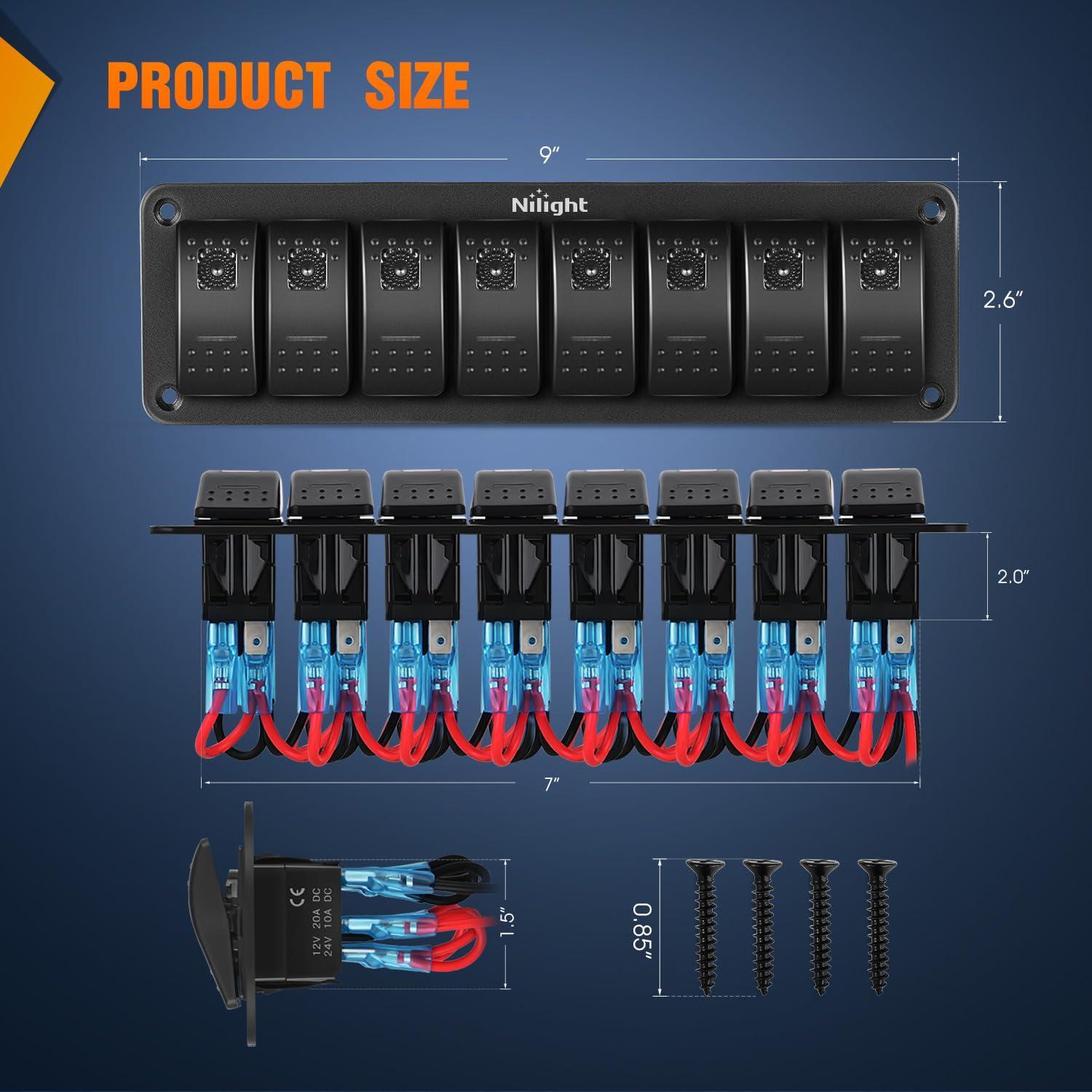 imageNilight90111F 6 Gang Aluminum Rocker Switch Panel Toggle Dash 5 Pin ONOff PreWired Rocker Switch Blue Backlit Switch for Automotive Car Marine Boat RV2 Years WarrantyPurple