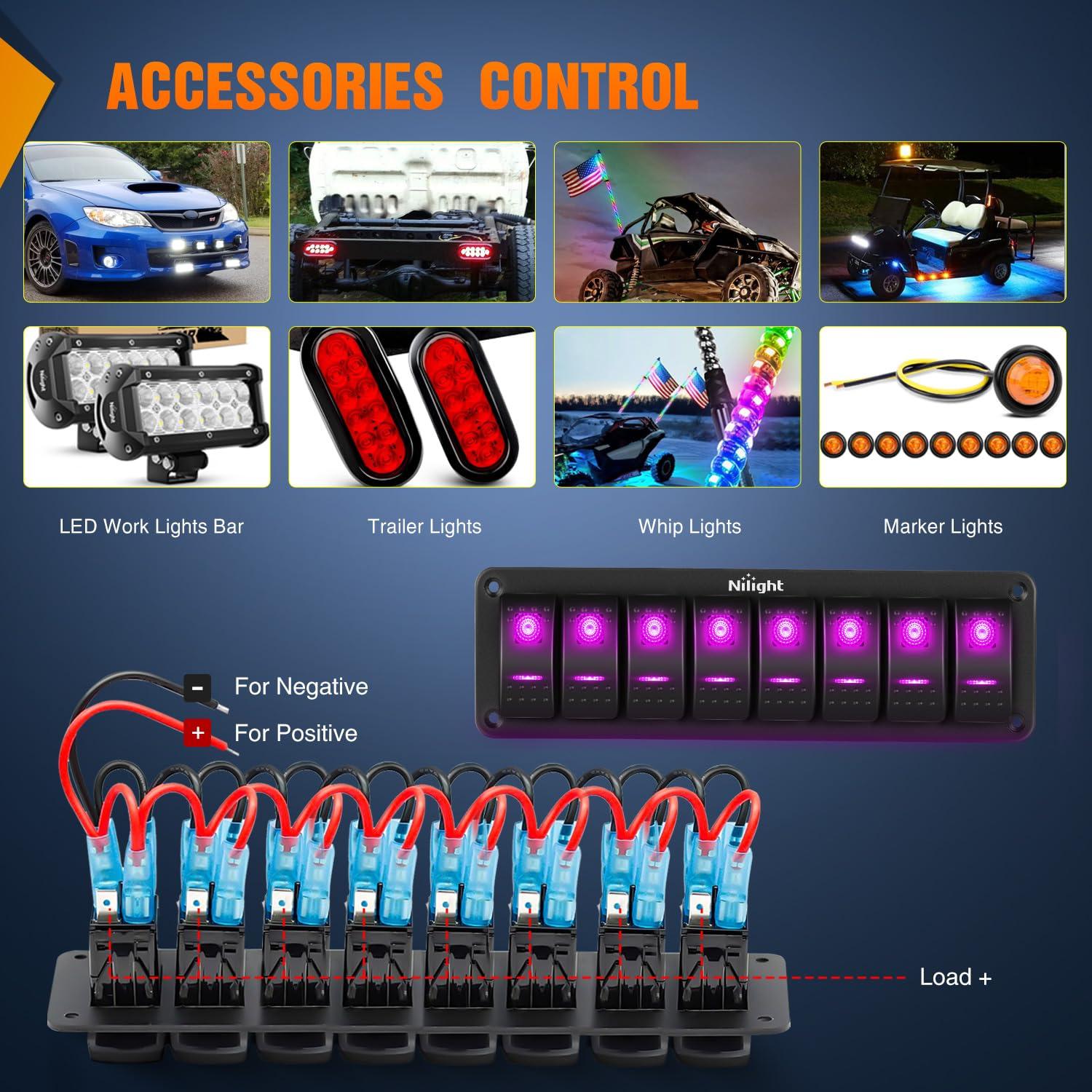 imageNilight90111F 6 Gang Aluminum Rocker Switch Panel Toggle Dash 5 Pin ONOff PreWired Rocker Switch Blue Backlit Switch for Automotive Car Marine Boat RV2 Years WarrantyPurple