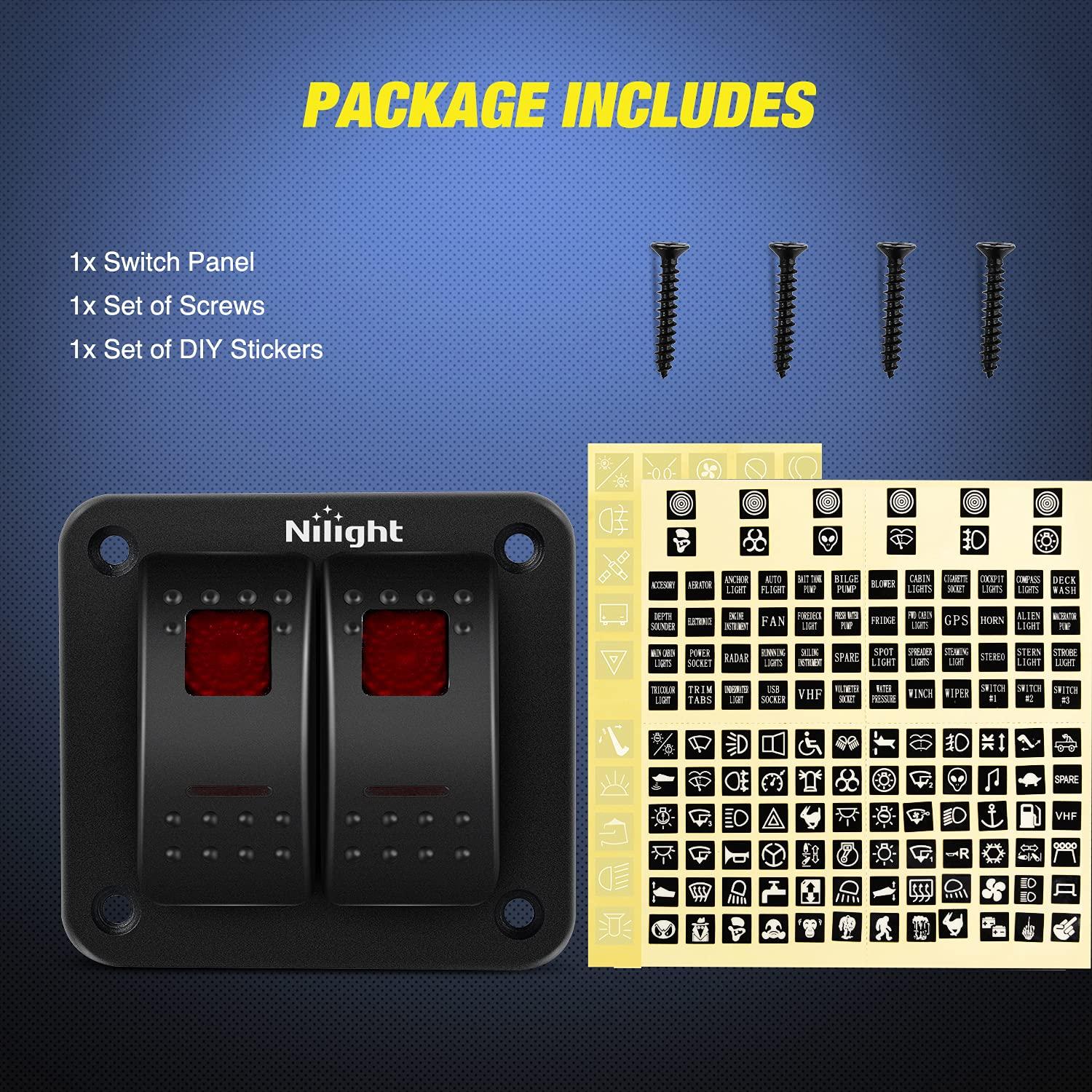 imageNilight90111F 6 Gang Aluminum Rocker Switch Panel Toggle Dash 5 Pin ONOff PreWired Rocker Switch Blue Backlit Switch for Automotive Car Marine Boat RV2 Years WarrantyRed