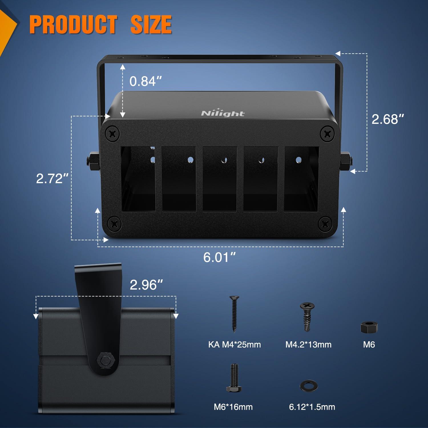 imageNilight90111F 6 Gang Aluminum Rocker Switch Panel Toggle Dash 5 Pin ONOff PreWired Rocker Switch Blue Backlit Switch for Automotive Car Marine Boat RV2 Years WarrantyBlackSwitch Box Only