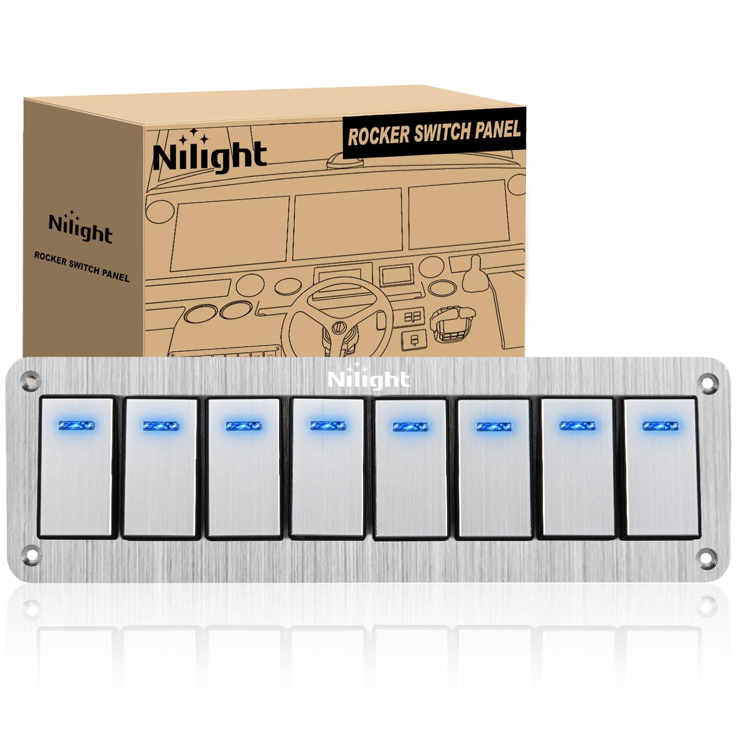 imageNilight90111F 6 Gang Aluminum Rocker Switch Panel Toggle Dash 5 Pin ONOff PreWired Rocker Switch Blue Backlit Switch for Automotive Car Marine Boat RV2 Years WarrantySilver