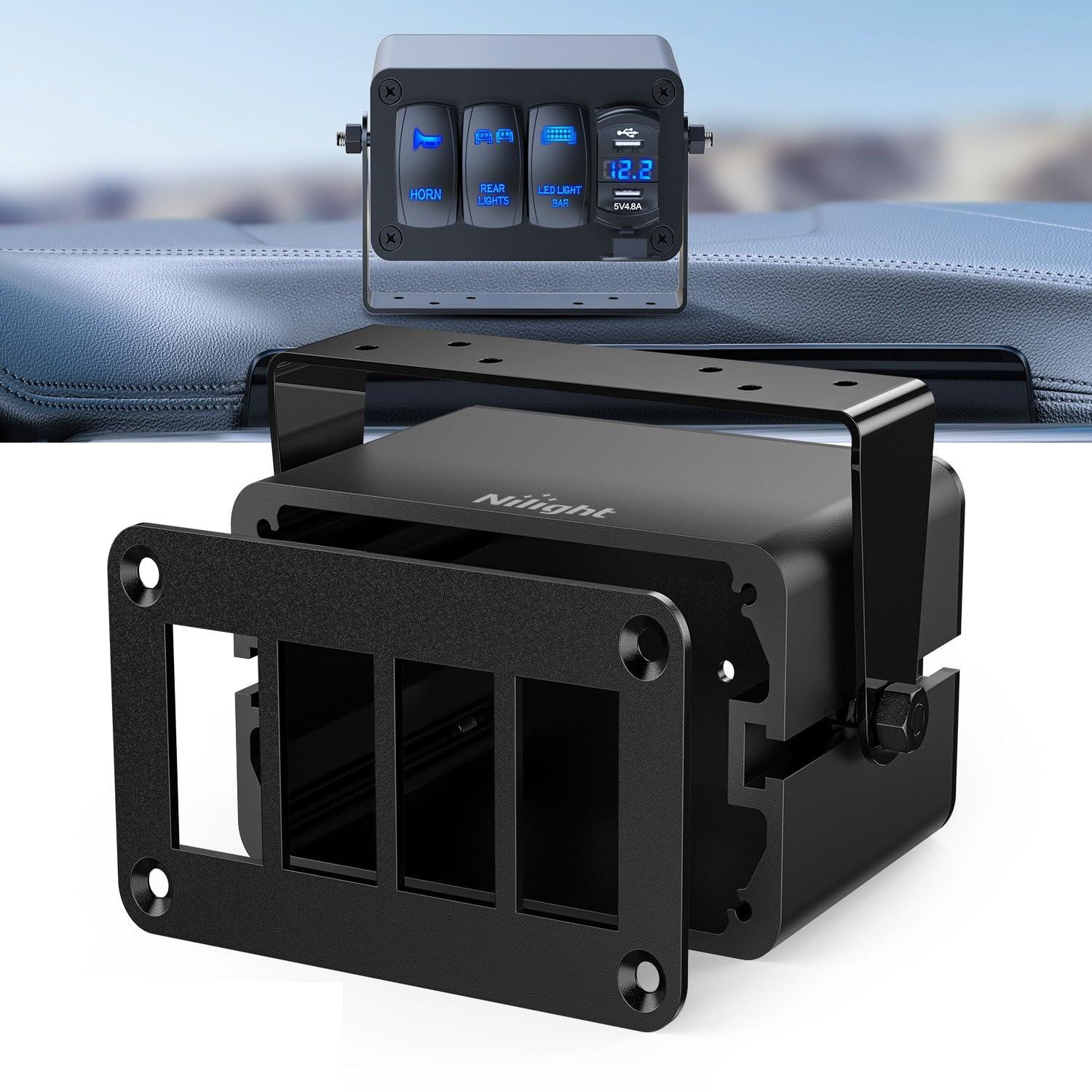 imageNilight90111F 6 Gang Aluminum Rocker Switch Panel Toggle Dash 5 Pin ONOff PreWired Rocker Switch Blue Backlit Switch for Automotive Car Marine Boat RV2 Years WarrantyBlackSwitch Box Only