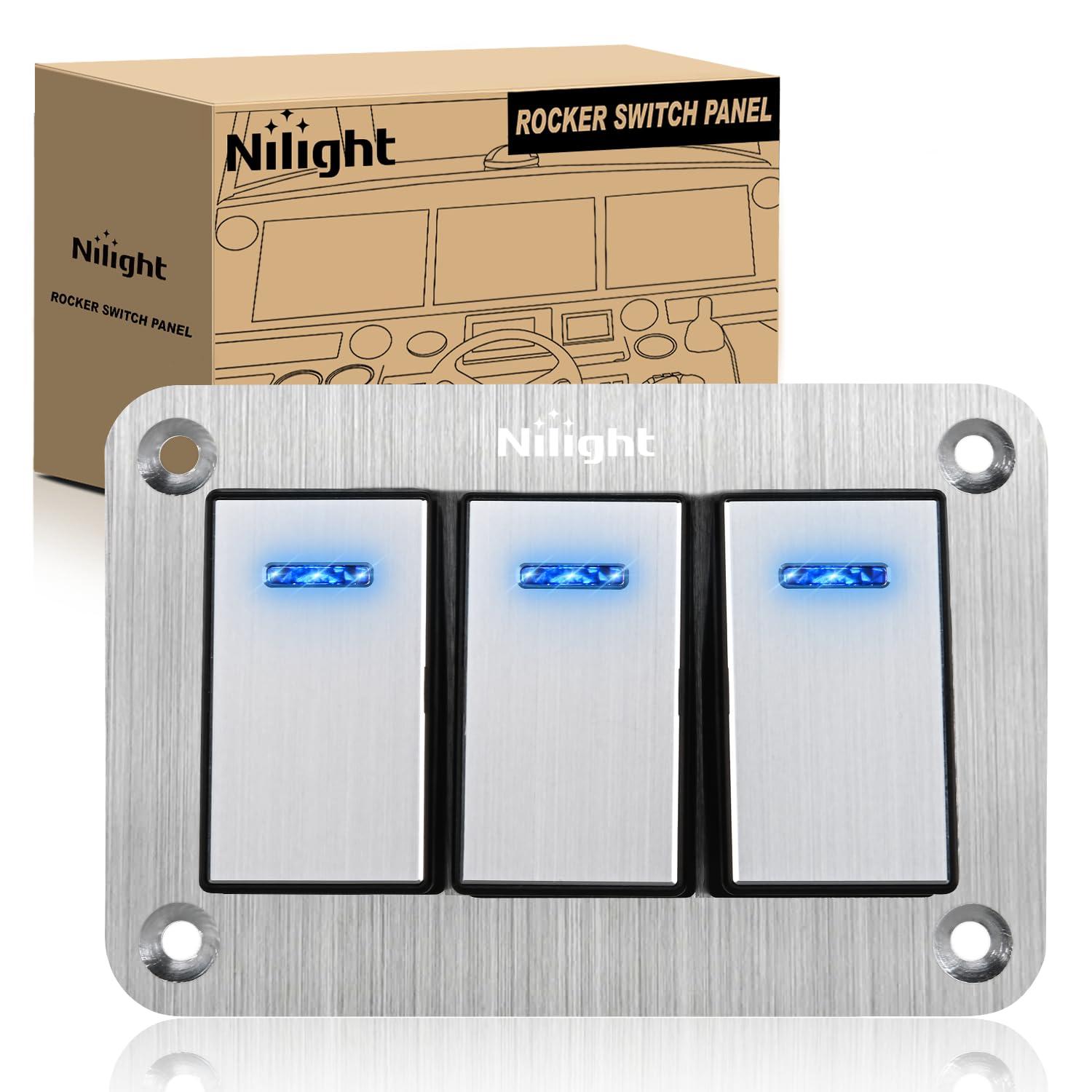 imageNilight90111F 6 Gang Aluminum Rocker Switch Panel Toggle Dash 5 Pin ONOff PreWired Rocker Switch Blue Backlit Switch for Automotive Car Marine Boat RV2 Years WarrantySilver