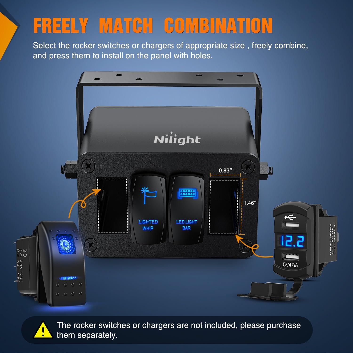 imageNilight90111F 6 Gang Aluminum Rocker Switch Panel Toggle Dash 5 Pin ONOff PreWired Rocker Switch Blue Backlit Switch for Automotive Car Marine Boat RV2 Years WarrantyBlackSwitch Box Only