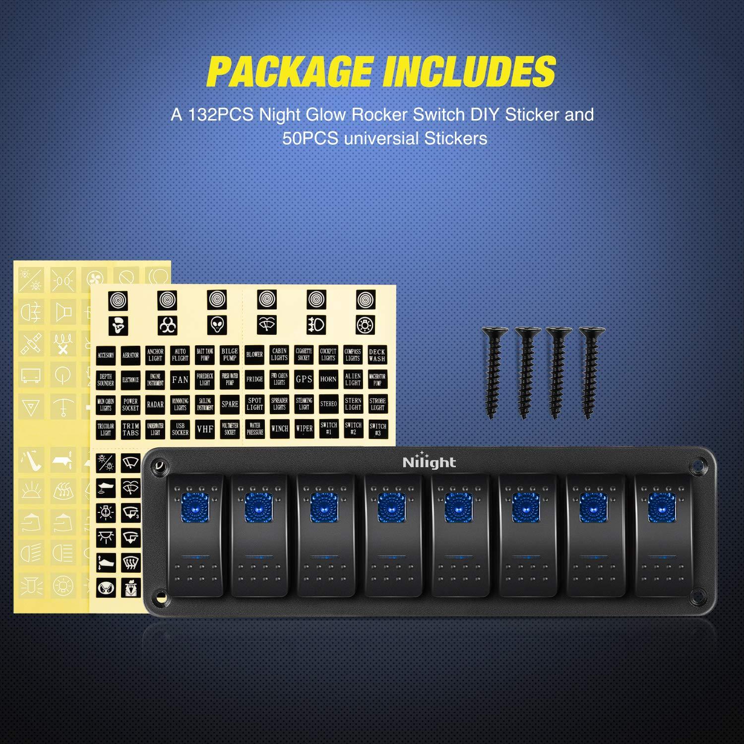 imageNilight90111F 6 Gang Aluminum Rocker Switch Panel Toggle Dash 5 Pin ONOff PreWired Rocker Switch Blue Backlit Switch for Automotive Car Marine Boat RV2 Years WarrantyBlue