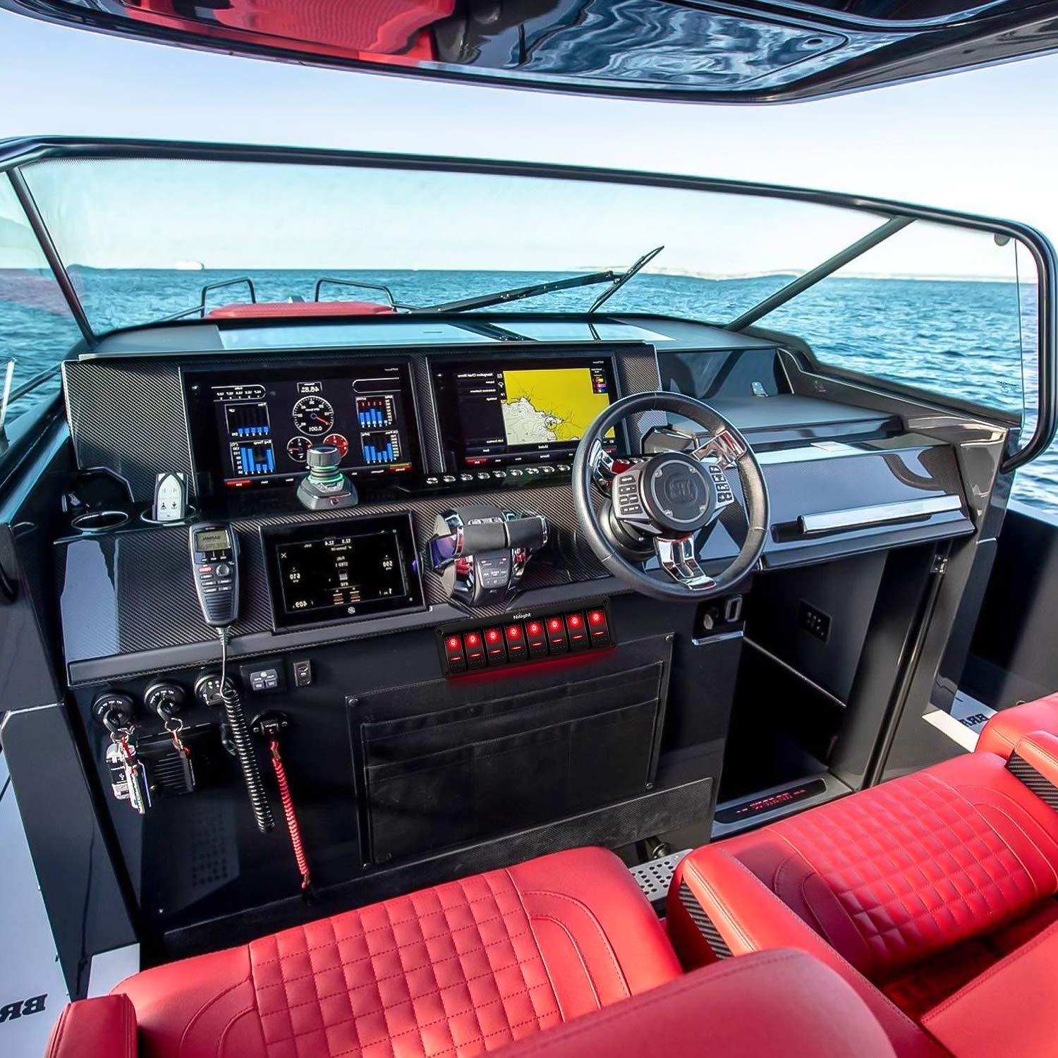 imageNilight90111F 6 Gang Aluminum Rocker Switch Panel Toggle Dash 5 Pin ONOff PreWired Rocker Switch Blue Backlit Switch for Automotive Car Marine Boat RV2 Years WarrantyRed