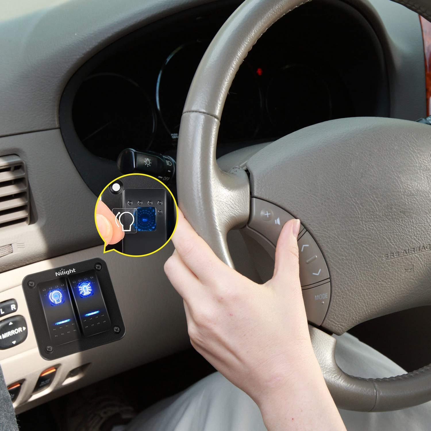 imageNilight90111F 6 Gang Aluminum Rocker Switch Panel Toggle Dash 5 Pin ONOff PreWired Rocker Switch Blue Backlit Switch for Automotive Car Marine Boat RV2 Years WarrantyBlue