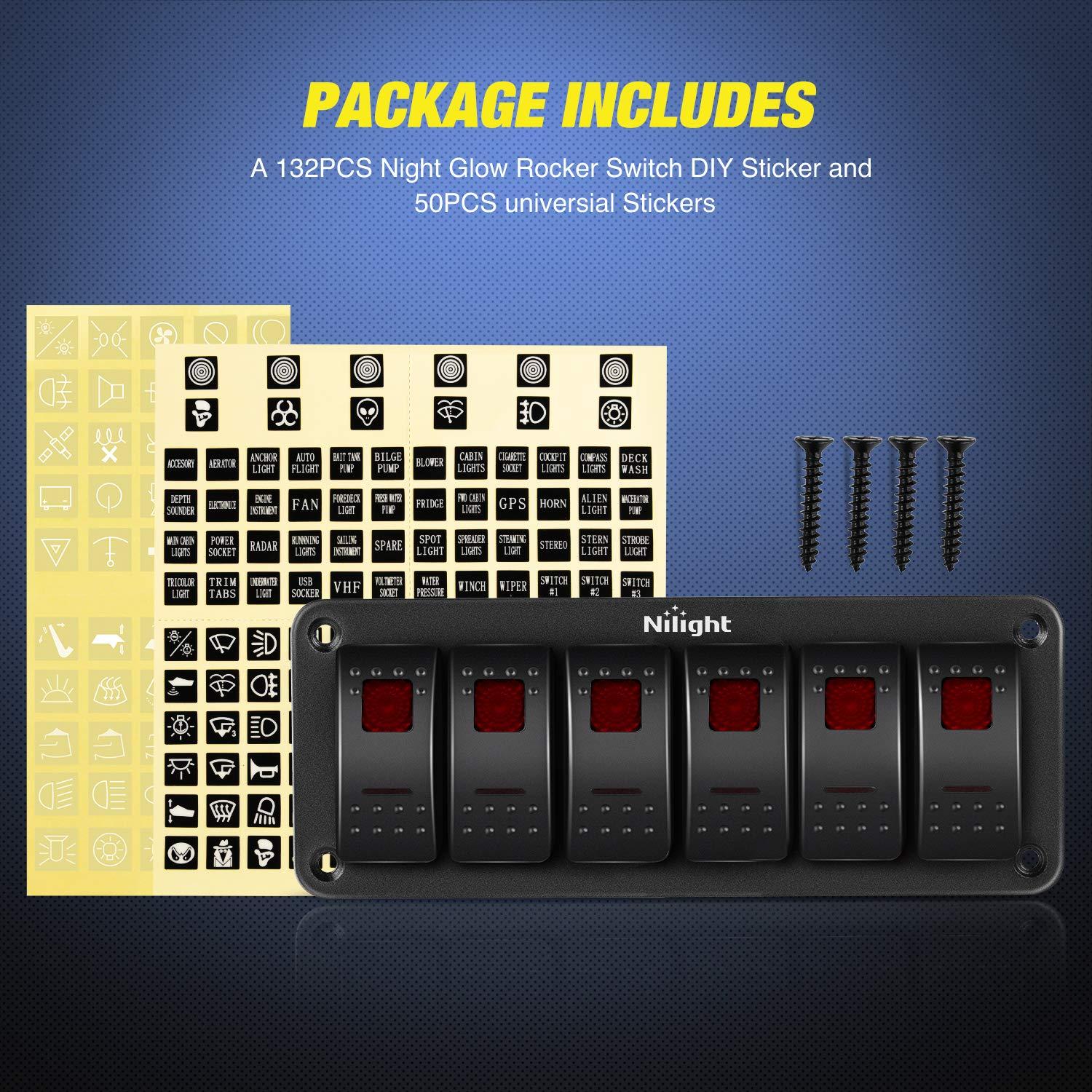 imageNilight90111F 6 Gang Aluminum Rocker Switch Panel Toggle Dash 5 Pin ONOff PreWired Rocker Switch Blue Backlit Switch for Automotive Car Marine Boat RV2 Years WarrantyRed