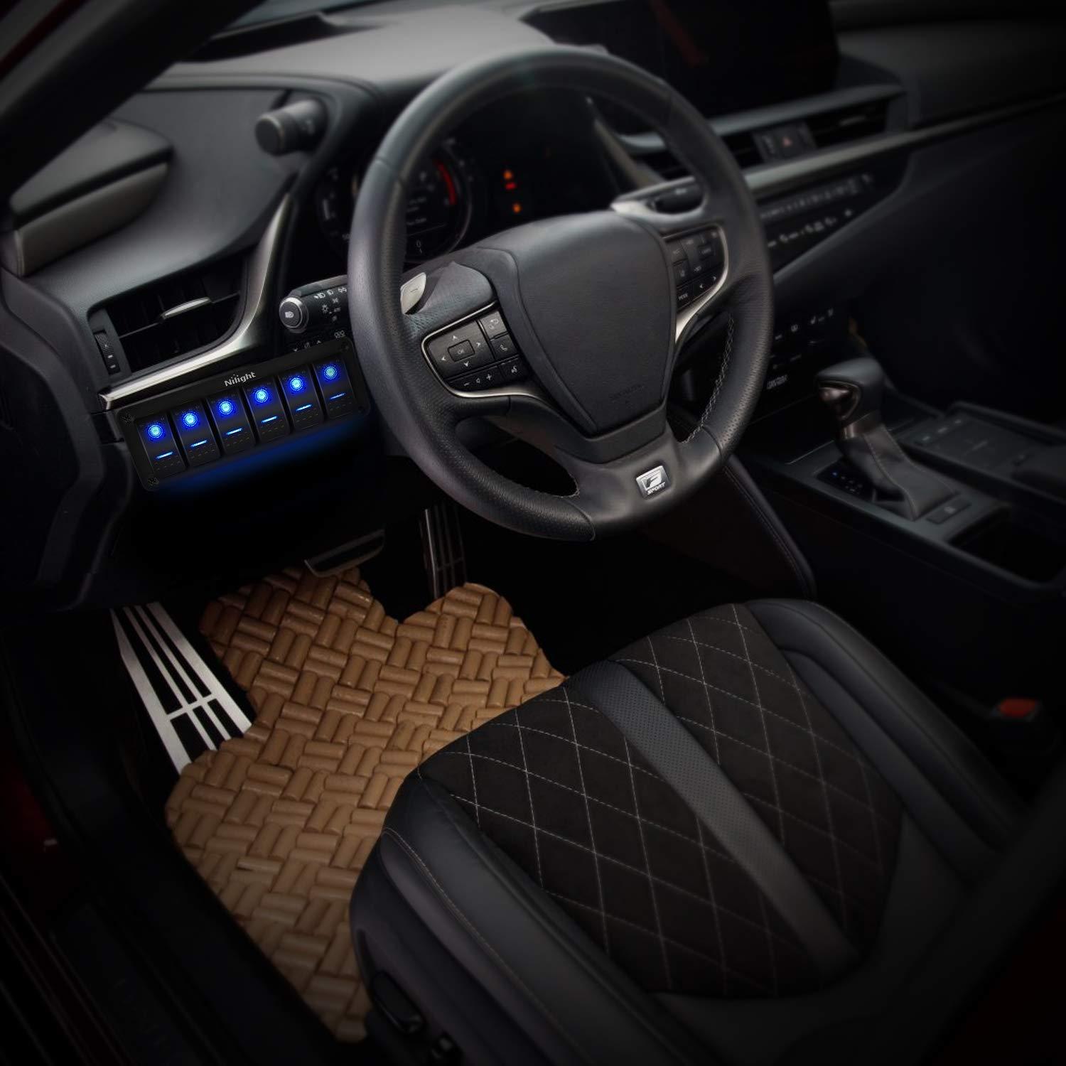 imageNilight90111F 6 Gang Aluminum Rocker Switch Panel Toggle Dash 5 Pin ONOff PreWired Rocker Switch Blue Backlit Switch for Automotive Car Marine Boat RV2 Years WarrantyBlue