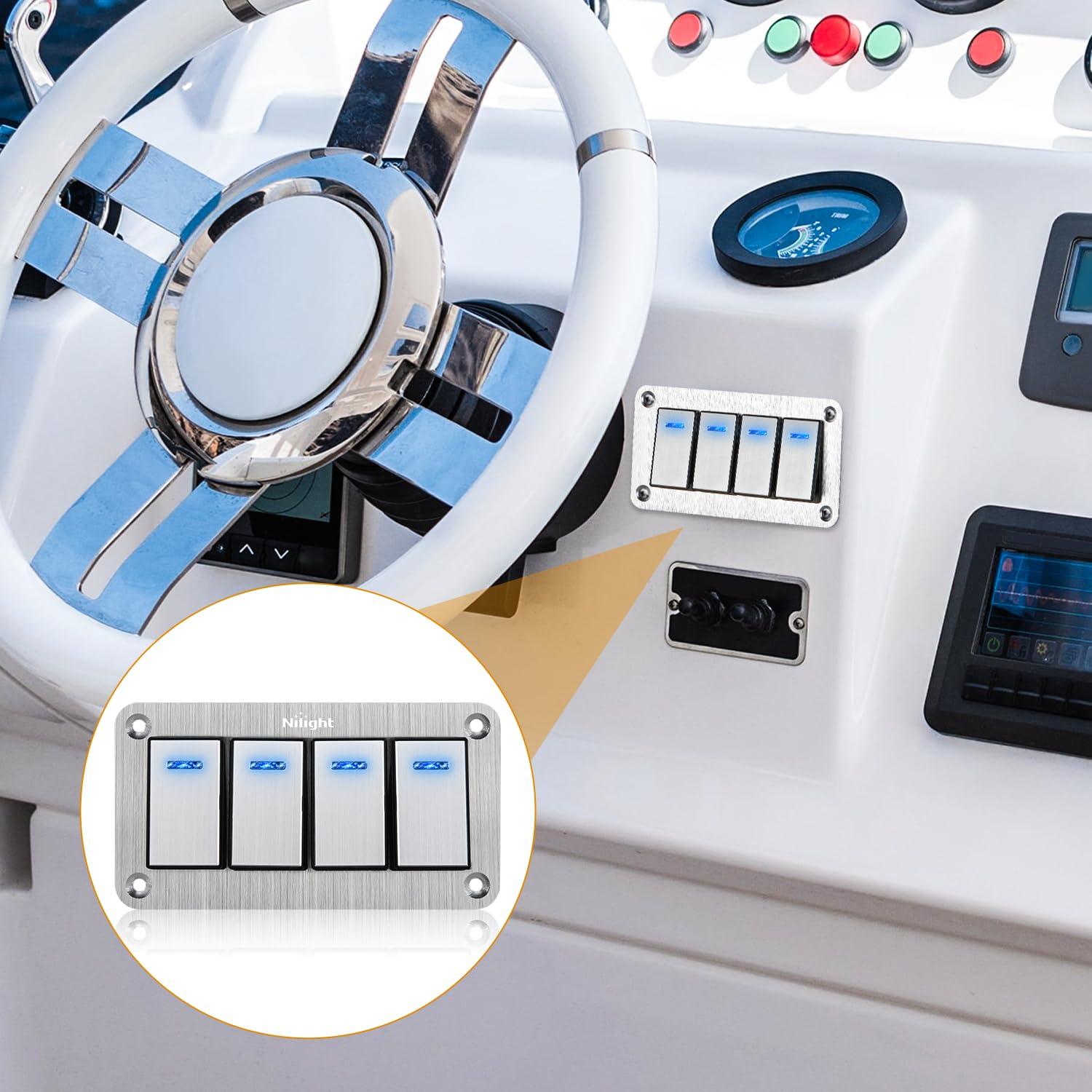 imageNilight90111F 6 Gang Aluminum Rocker Switch Panel Toggle Dash 5 Pin ONOff PreWired Rocker Switch Blue Backlit Switch for Automotive Car Marine Boat RV2 Years WarrantySilver