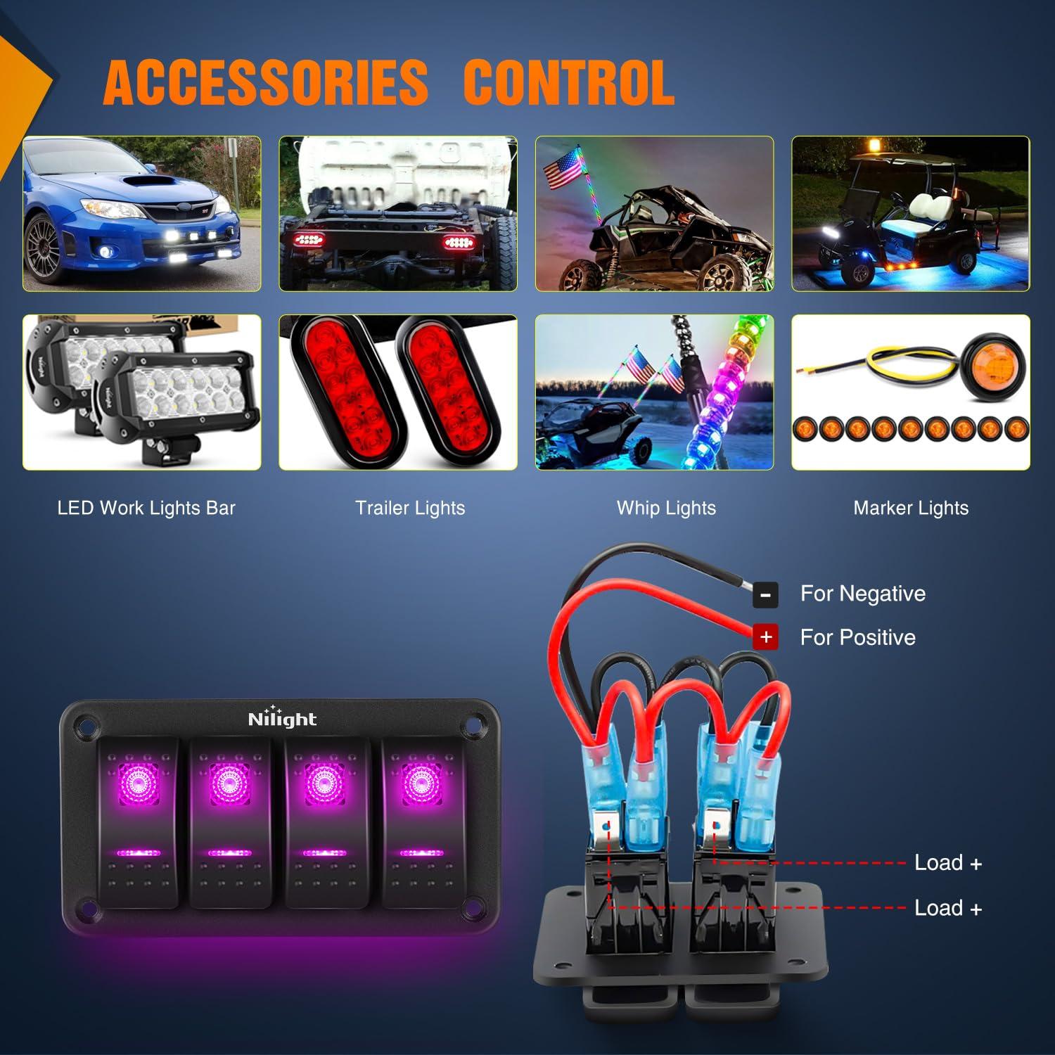 imageNilight90111F 6 Gang Aluminum Rocker Switch Panel Toggle Dash 5 Pin ONOff PreWired Rocker Switch Blue Backlit Switch for Automotive Car Marine Boat RV2 Years WarrantyPurple