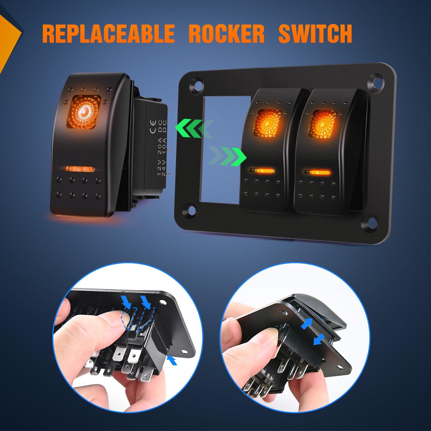 imageNilight90111F 6 Gang Aluminum Rocker Switch Panel Toggle Dash 5 Pin ONOff PreWired Rocker Switch Blue Backlit Switch for Automotive Car Marine Boat RV2 Years WarrantyAmber