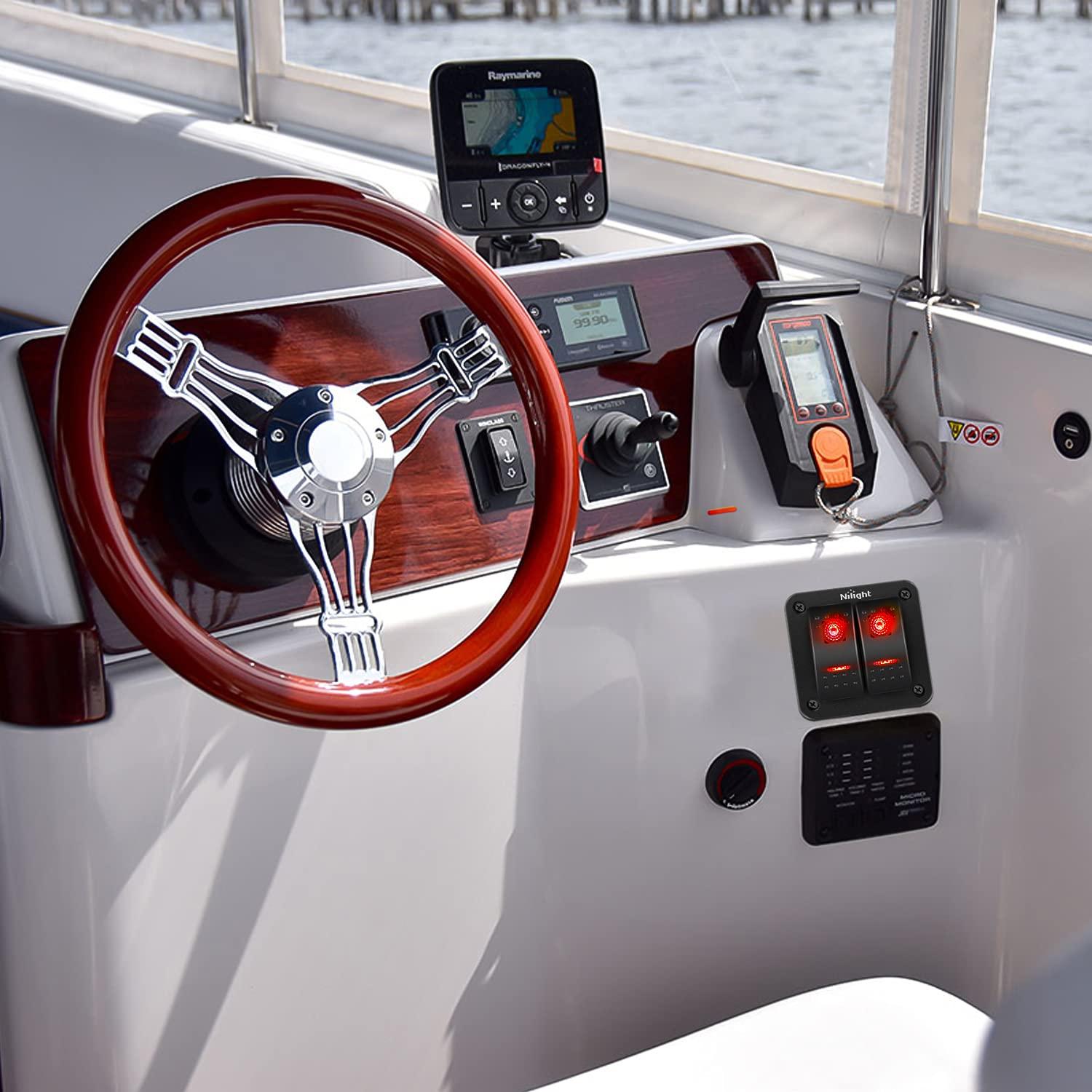 imageNilight90111F 6 Gang Aluminum Rocker Switch Panel Toggle Dash 5 Pin ONOff PreWired Rocker Switch Blue Backlit Switch for Automotive Car Marine Boat RV2 Years WarrantyRed