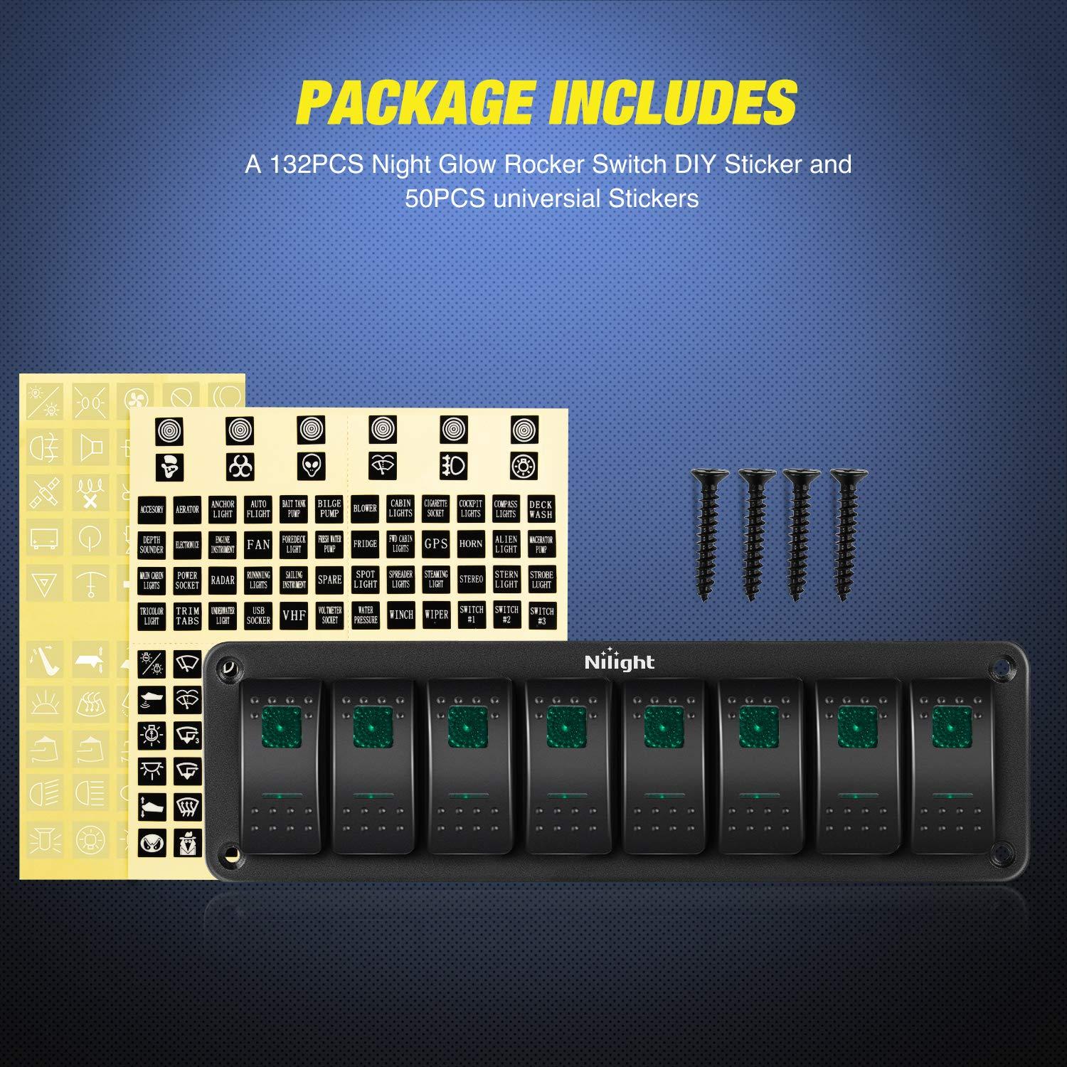 imageNilight90111F 6 Gang Aluminum Rocker Switch Panel Toggle Dash 5 Pin ONOff PreWired Rocker Switch Blue Backlit Switch for Automotive Car Marine Boat RV2 Years WarrantyGreen