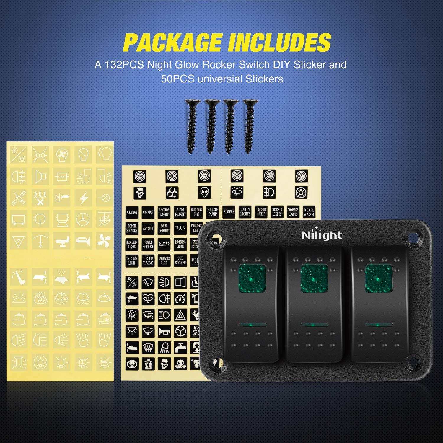 imageNilight90111F 6 Gang Aluminum Rocker Switch Panel Toggle Dash 5 Pin ONOff PreWired Rocker Switch Blue Backlit Switch for Automotive Car Marine Boat RV2 Years WarrantyGreen