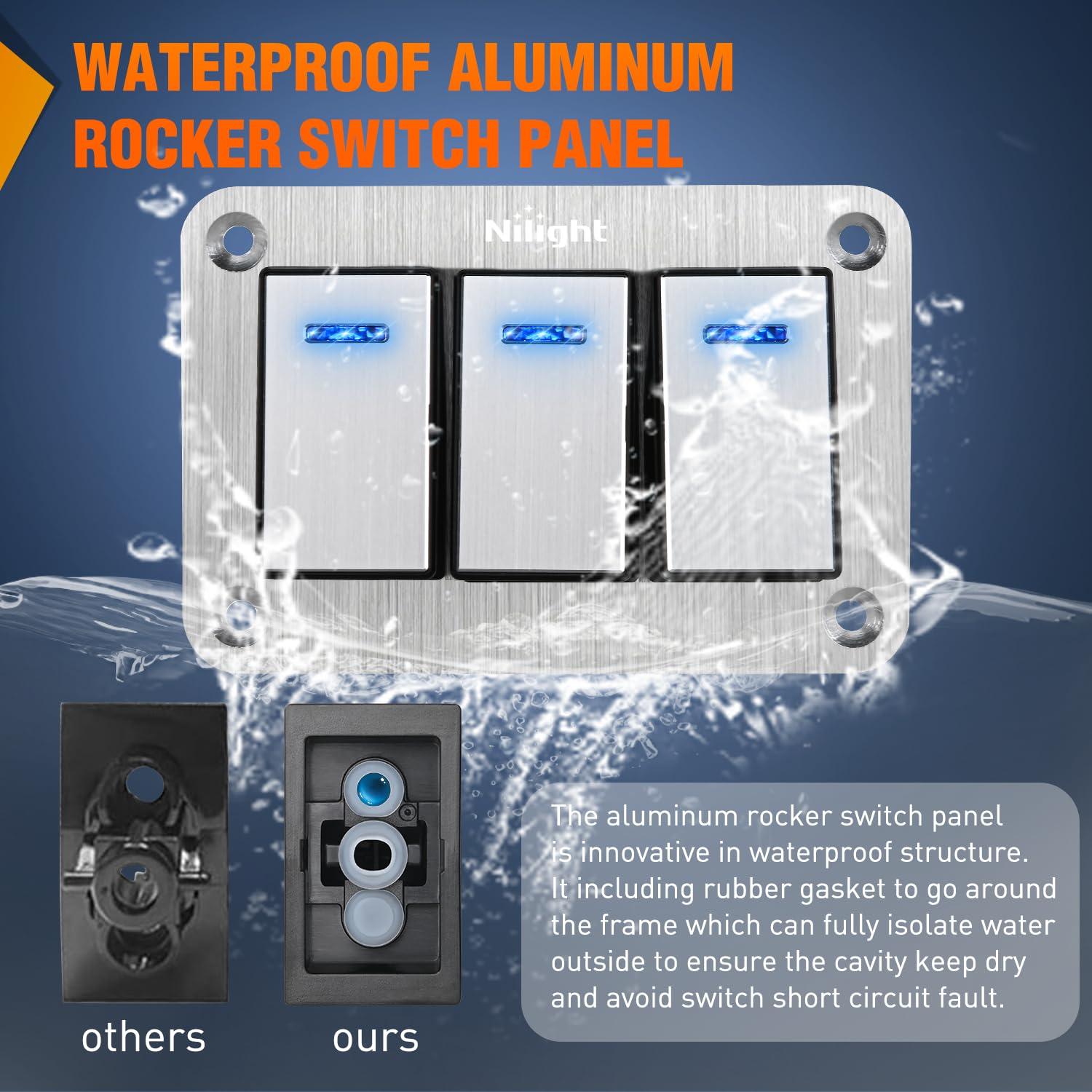 imageNilight90111F 6 Gang Aluminum Rocker Switch Panel Toggle Dash 5 Pin ONOff PreWired Rocker Switch Blue Backlit Switch for Automotive Car Marine Boat RV2 Years WarrantySilver