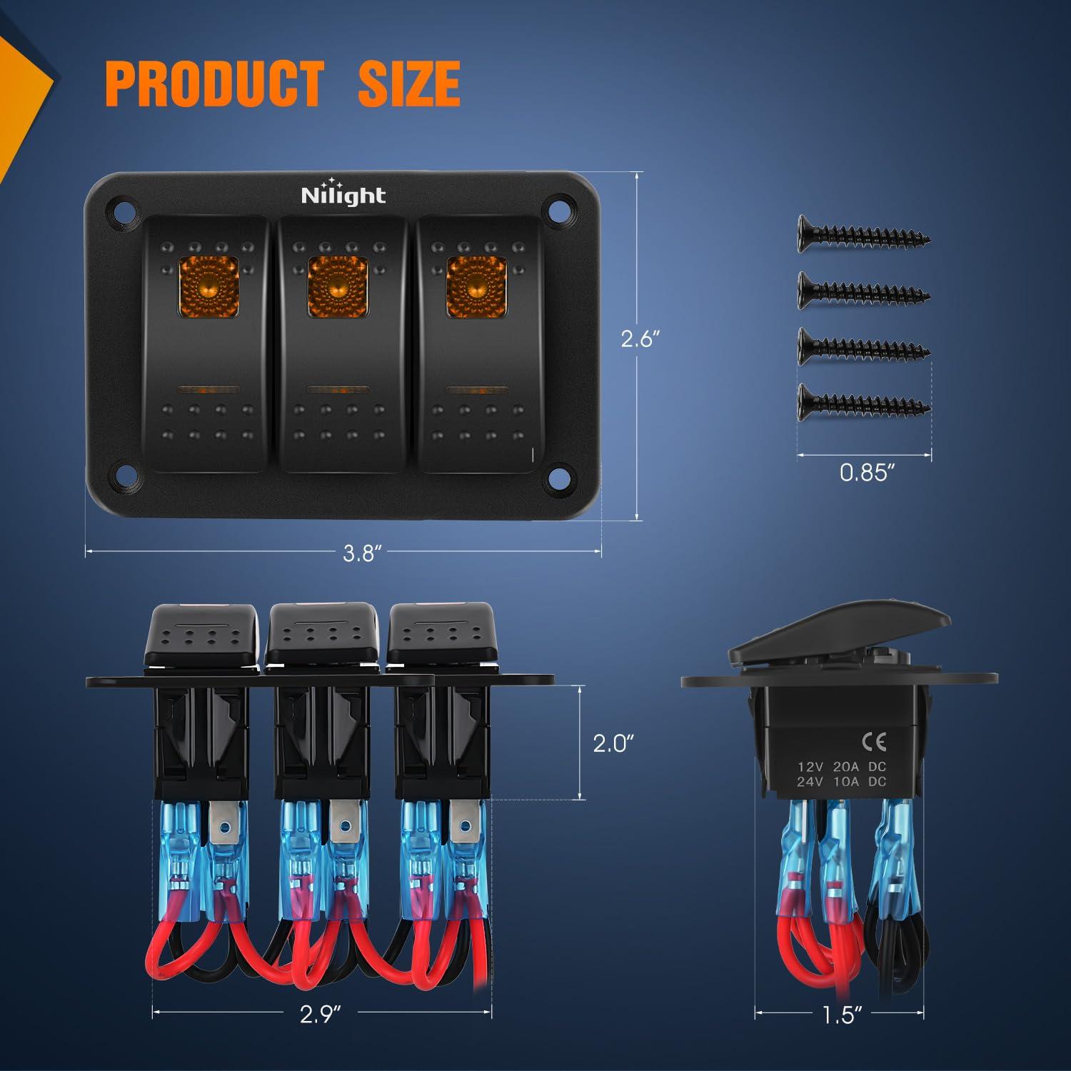 imageNilight90111F 6 Gang Aluminum Rocker Switch Panel Toggle Dash 5 Pin ONOff PreWired Rocker Switch Blue Backlit Switch for Automotive Car Marine Boat RV2 Years WarrantyAmber