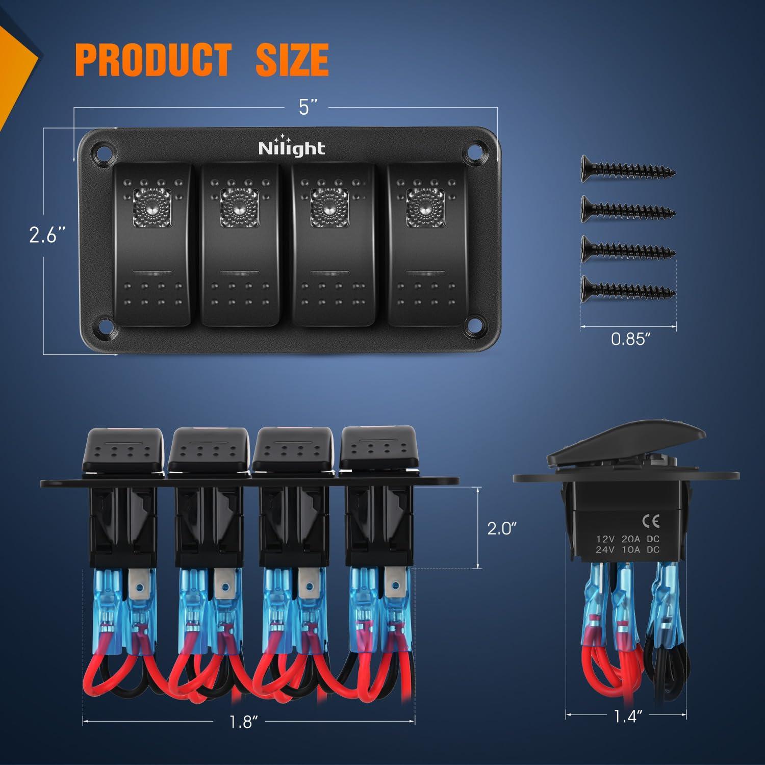 imageNilight90111F 6 Gang Aluminum Rocker Switch Panel Toggle Dash 5 Pin ONOff PreWired Rocker Switch Blue Backlit Switch for Automotive Car Marine Boat RV2 Years WarrantyPurple