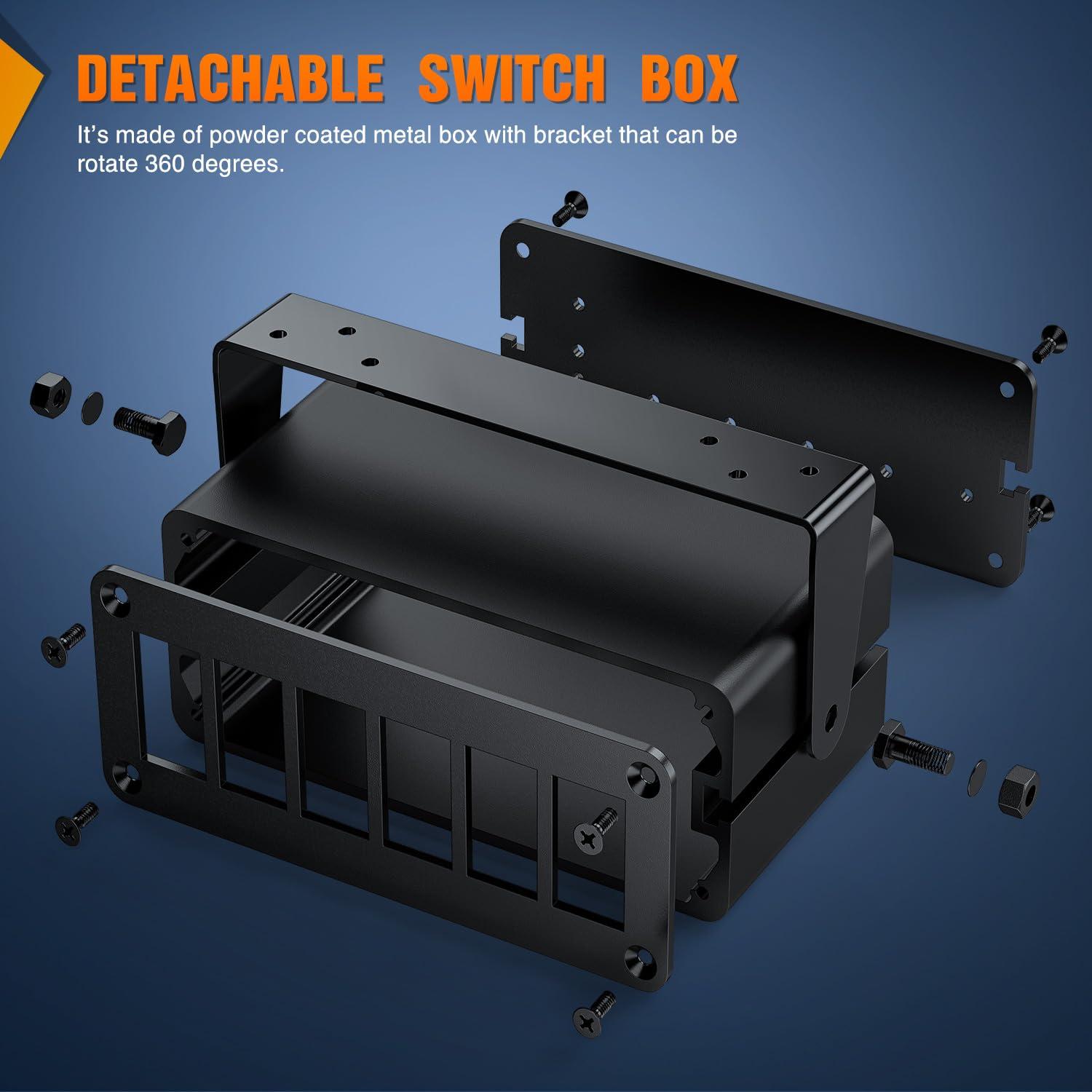 imageNilight90111F 6 Gang Aluminum Rocker Switch Panel Toggle Dash 5 Pin ONOff PreWired Rocker Switch Blue Backlit Switch for Automotive Car Marine Boat RV2 Years WarrantyBlackSwitch Box Only