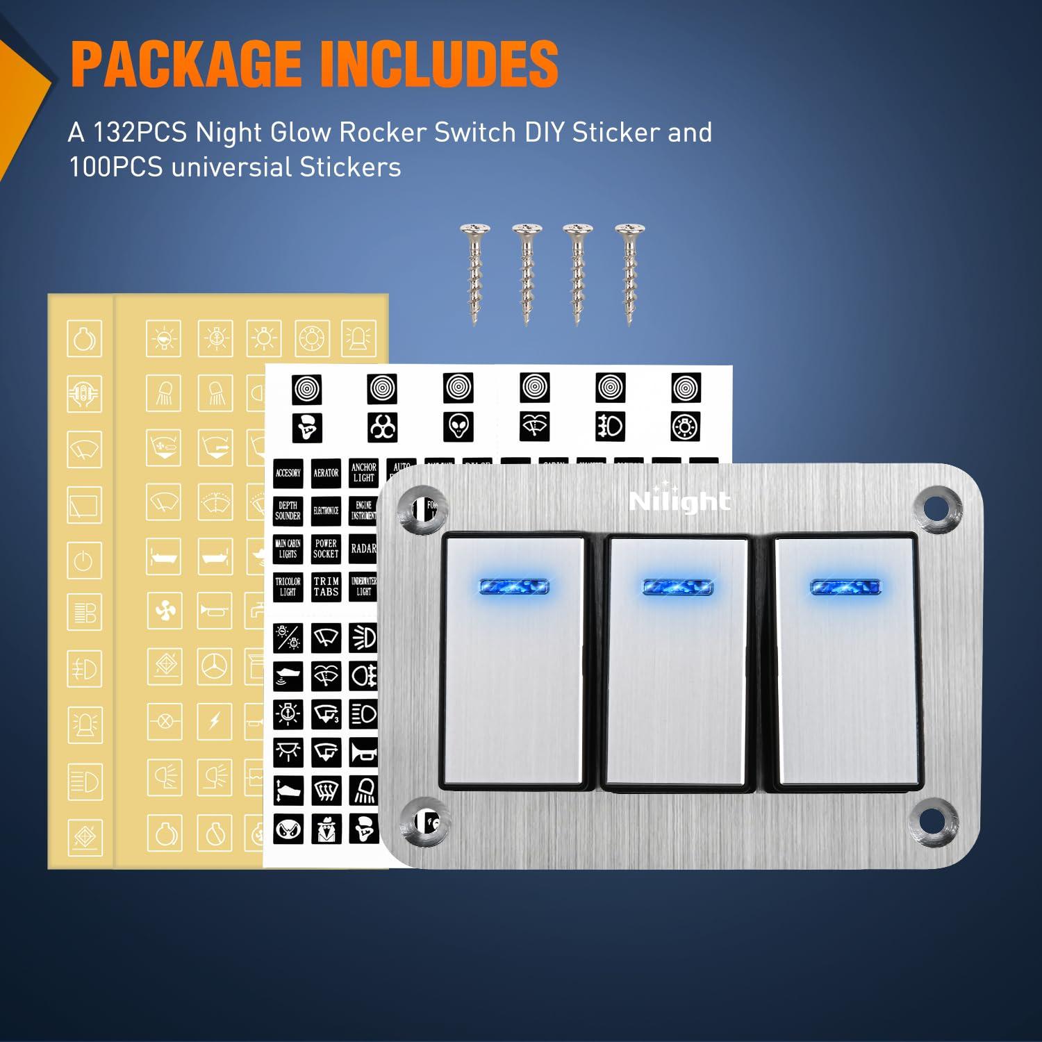 imageNilight90111F 6 Gang Aluminum Rocker Switch Panel Toggle Dash 5 Pin ONOff PreWired Rocker Switch Blue Backlit Switch for Automotive Car Marine Boat RV2 Years WarrantySilver