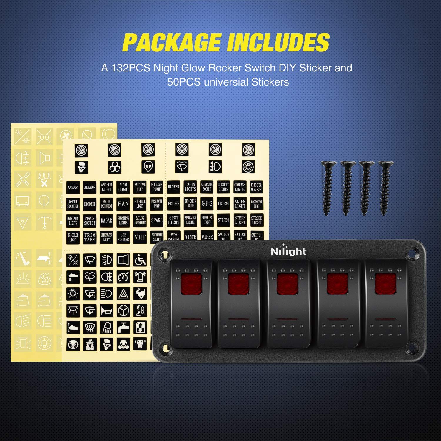 imageNilight90111F 6 Gang Aluminum Rocker Switch Panel Toggle Dash 5 Pin ONOff PreWired Rocker Switch Blue Backlit Switch for Automotive Car Marine Boat RV2 Years WarrantyRed