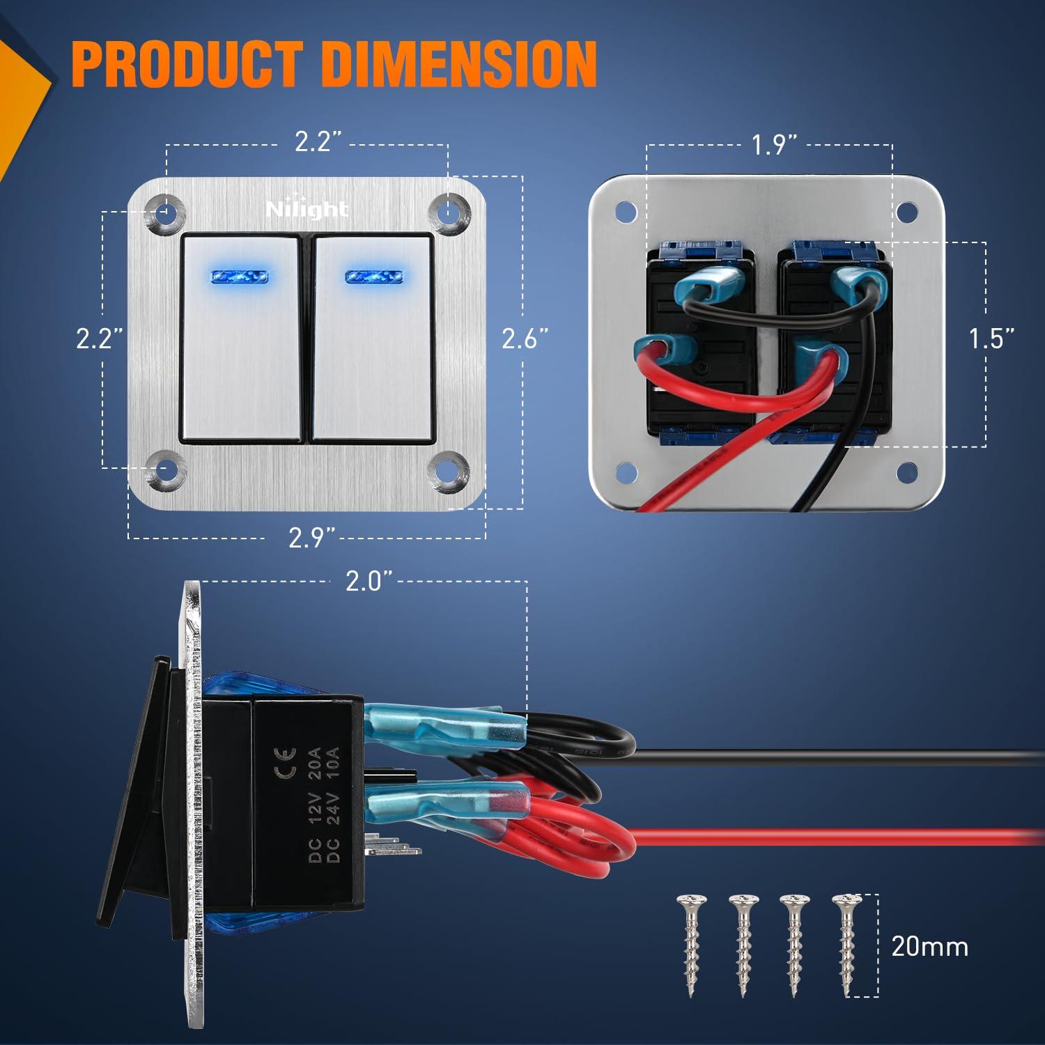 imageNilight90111F 6 Gang Aluminum Rocker Switch Panel Toggle Dash 5 Pin ONOff PreWired Rocker Switch Blue Backlit Switch for Automotive Car Marine Boat RV2 Years WarrantySilver