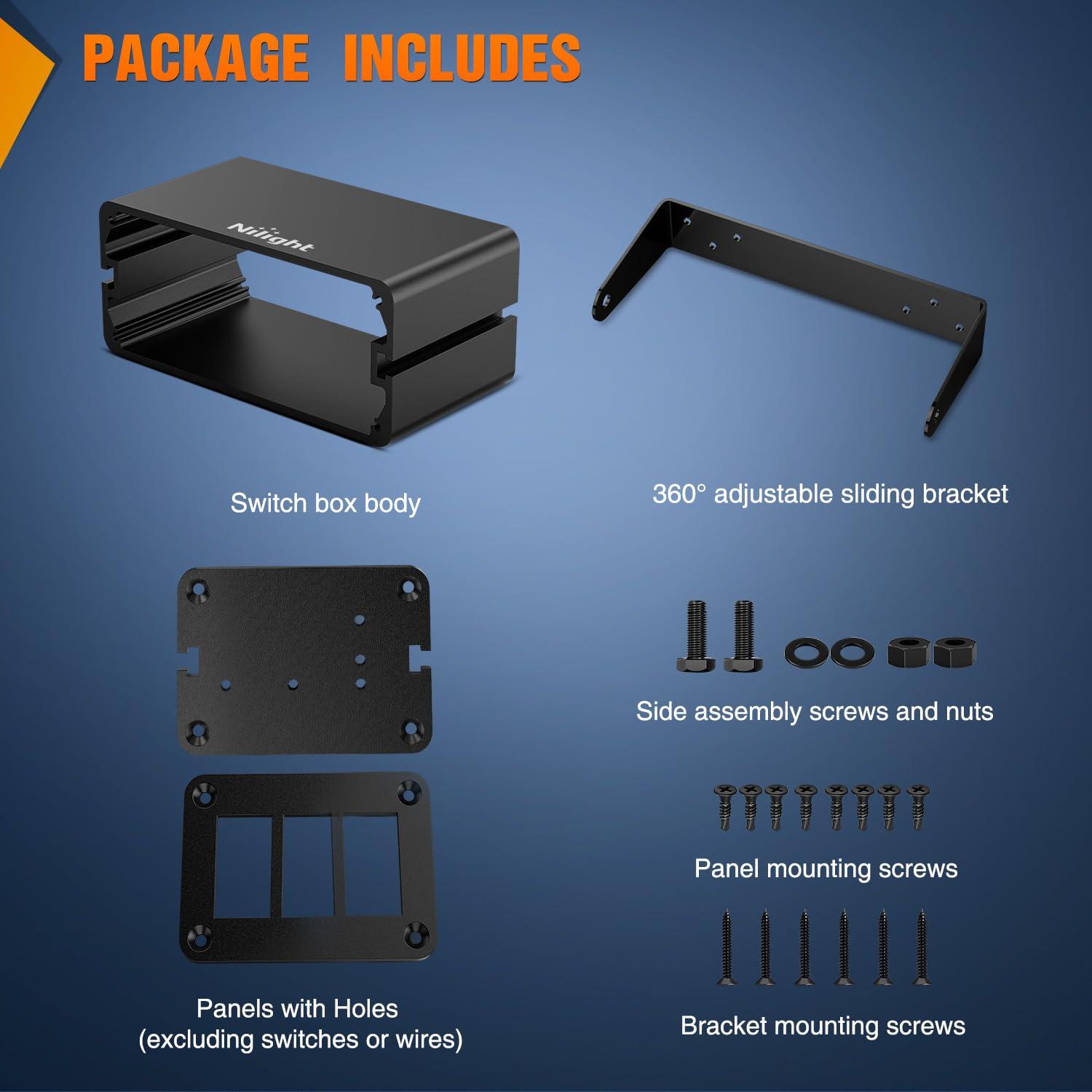 imageNilight90111F 6 Gang Aluminum Rocker Switch Panel Toggle Dash 5 Pin ONOff PreWired Rocker Switch Blue Backlit Switch for Automotive Car Marine Boat RV2 Years WarrantyBlackSwitch Box Only