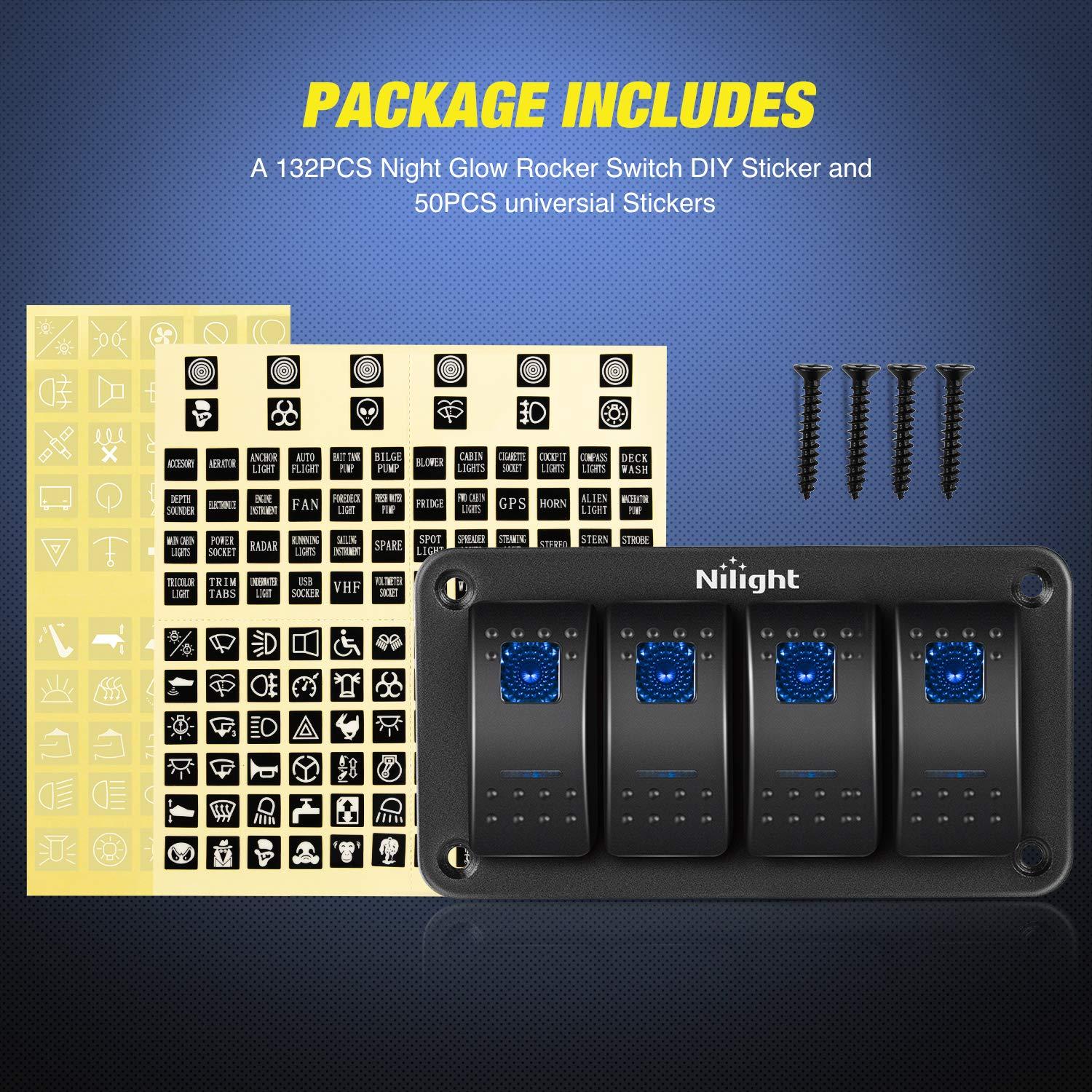 imageNilight90111F 6 Gang Aluminum Rocker Switch Panel Toggle Dash 5 Pin ONOff PreWired Rocker Switch Blue Backlit Switch for Automotive Car Marine Boat RV2 Years WarrantyBlue